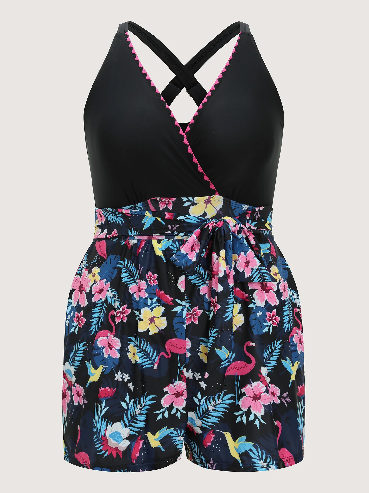Floral Print Waist Tie One-Piece Swimsuit - Image 8