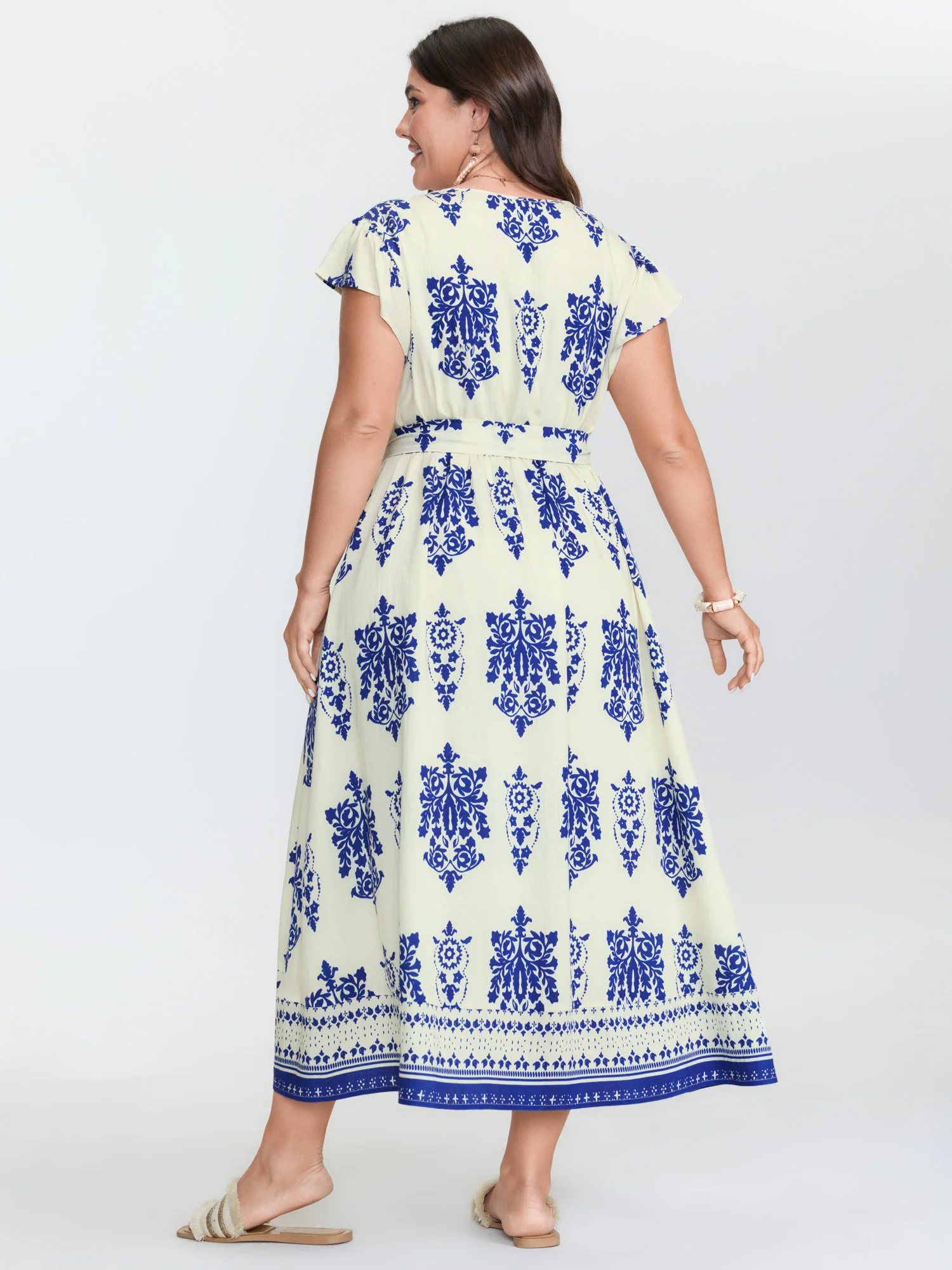 Floral Print Waist-Tie Pockets Midi Dress - Image 5