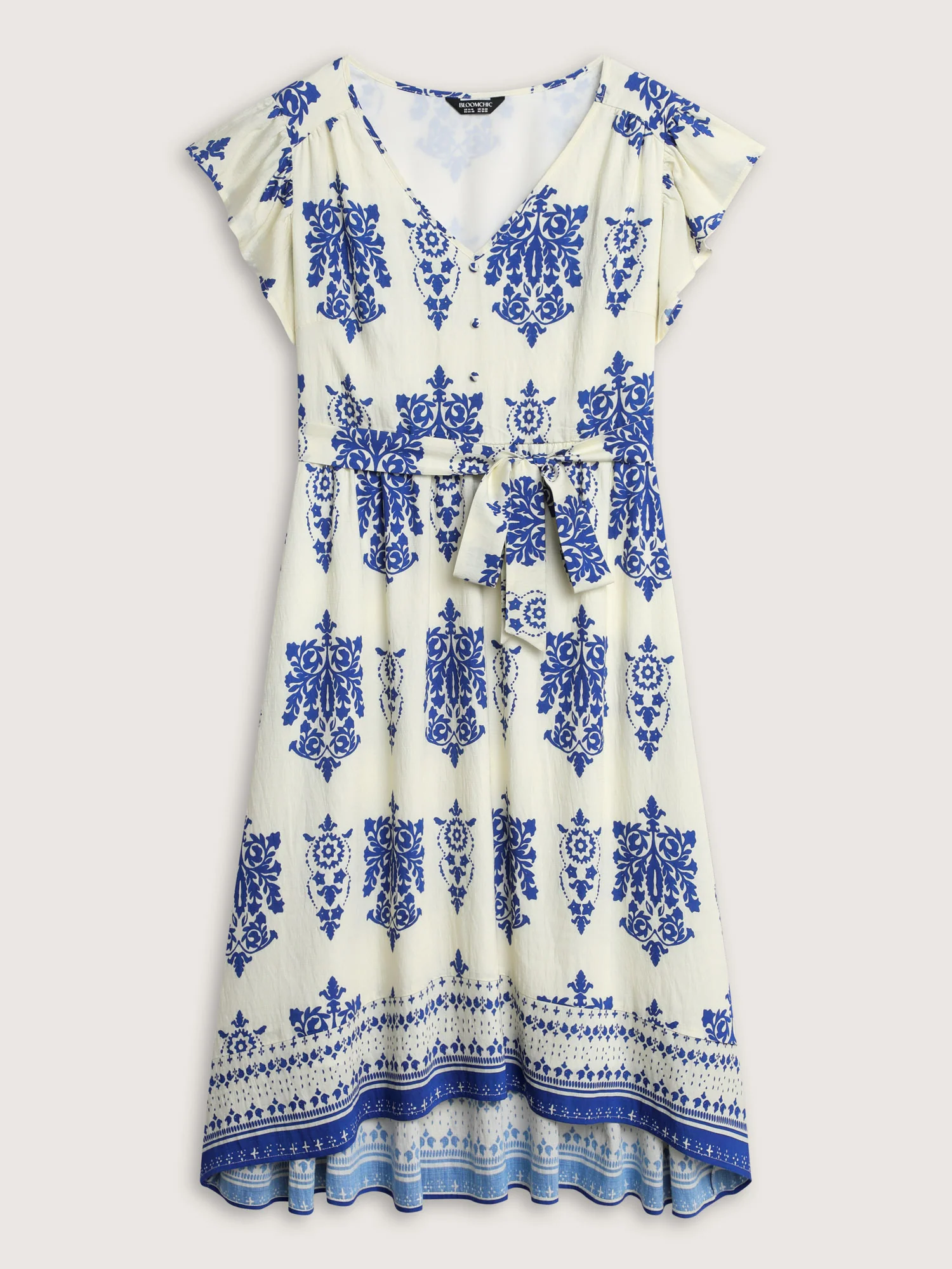 Floral Print Waist-Tie Pockets Midi Dress - Image 8