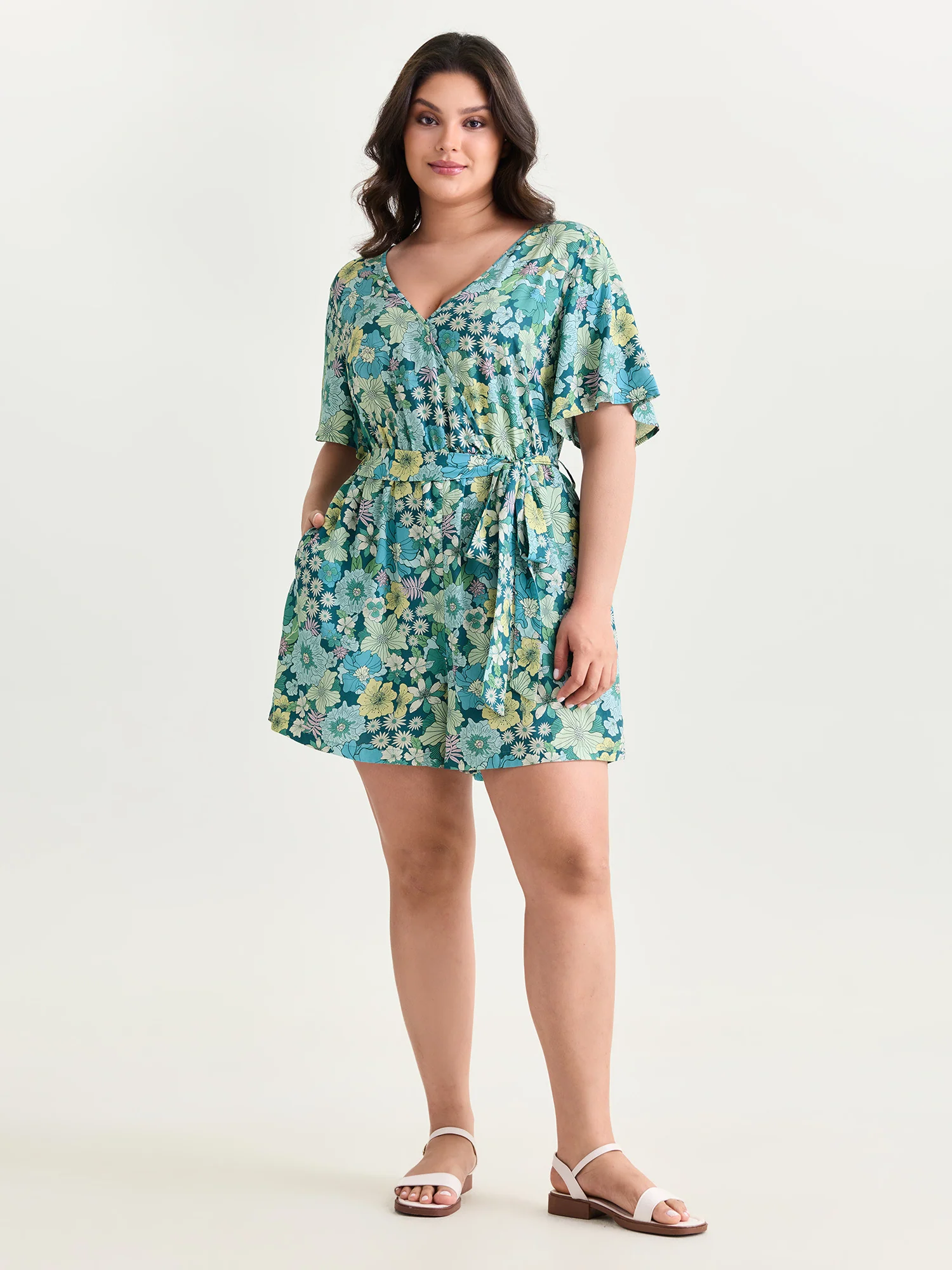 Floral Print Waist-Tie Romper - Image 3