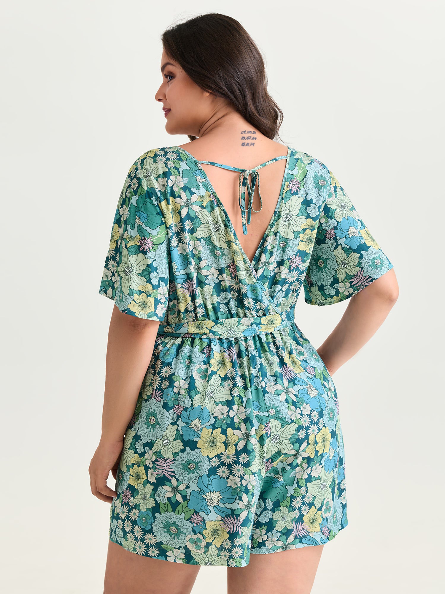 Floral Print Waist-Tie Romper - Image 4