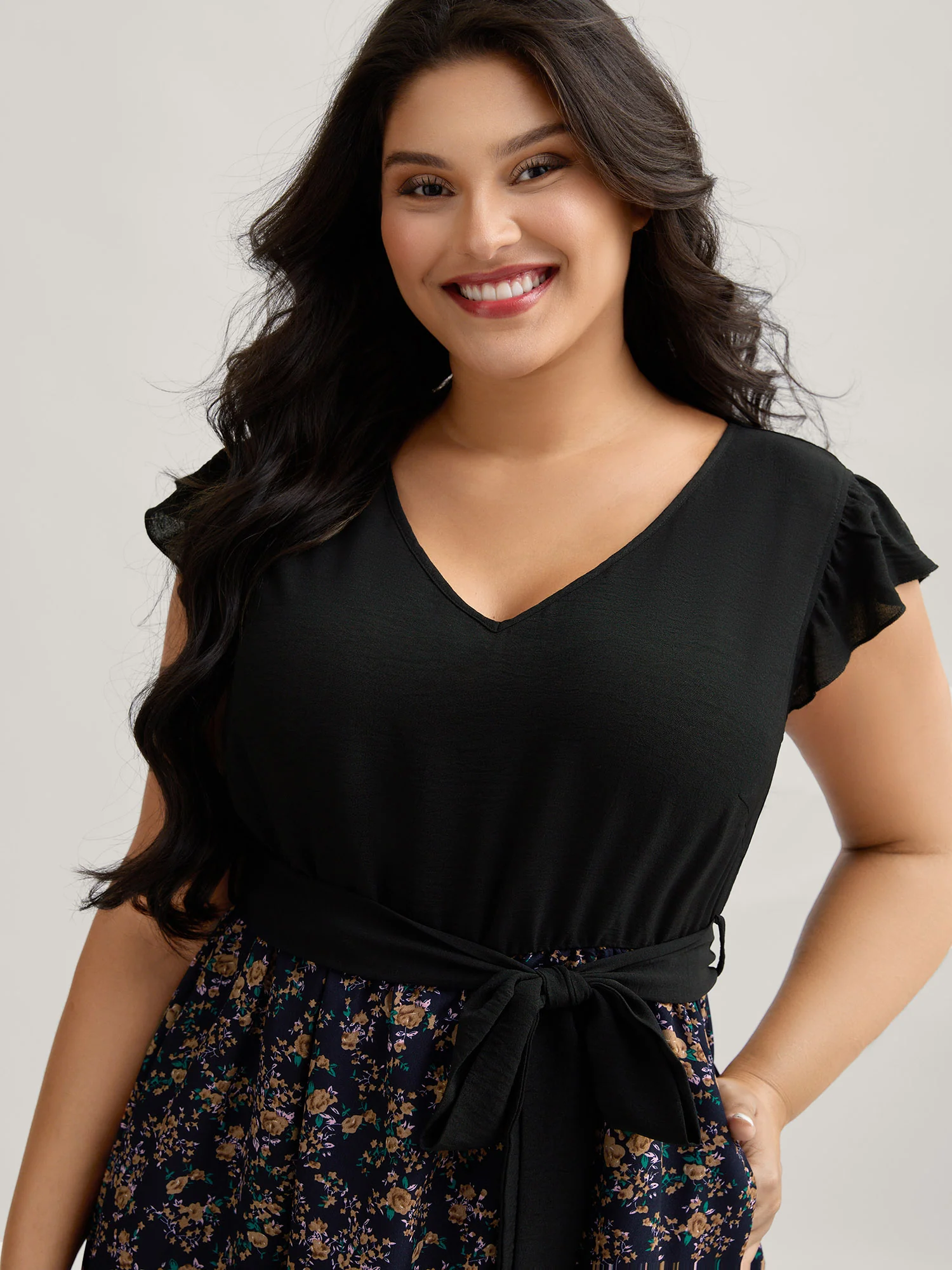 Floral Print Waist-Tie Ruffled Midi Dress - Image 2
