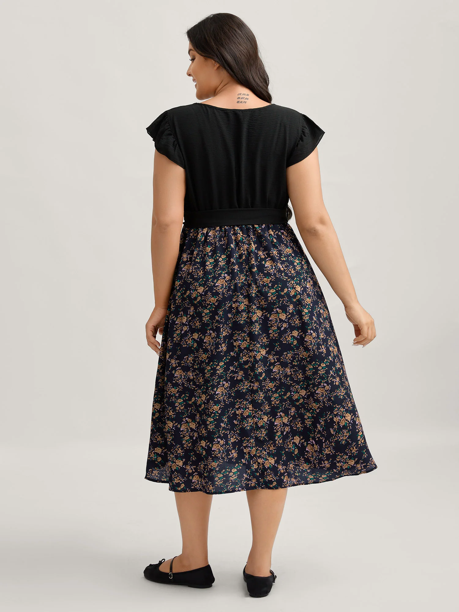 Floral Print Waist-Tie Ruffled Midi Dress - Image 4