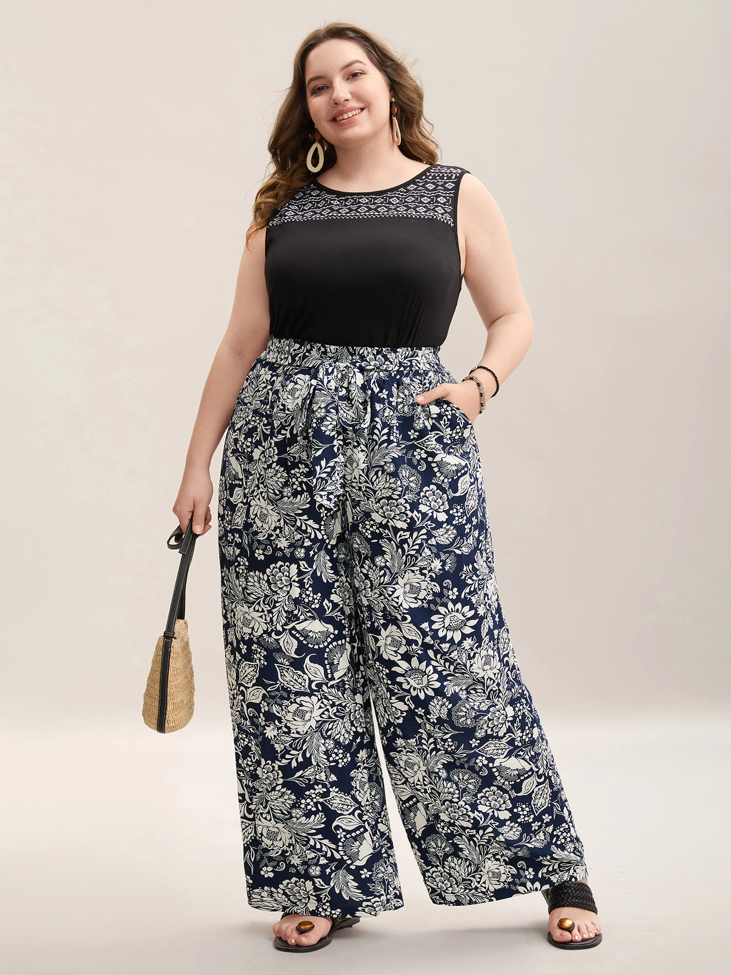 Floral Print Waist-Tie Straight-Leg Pants - Image 2