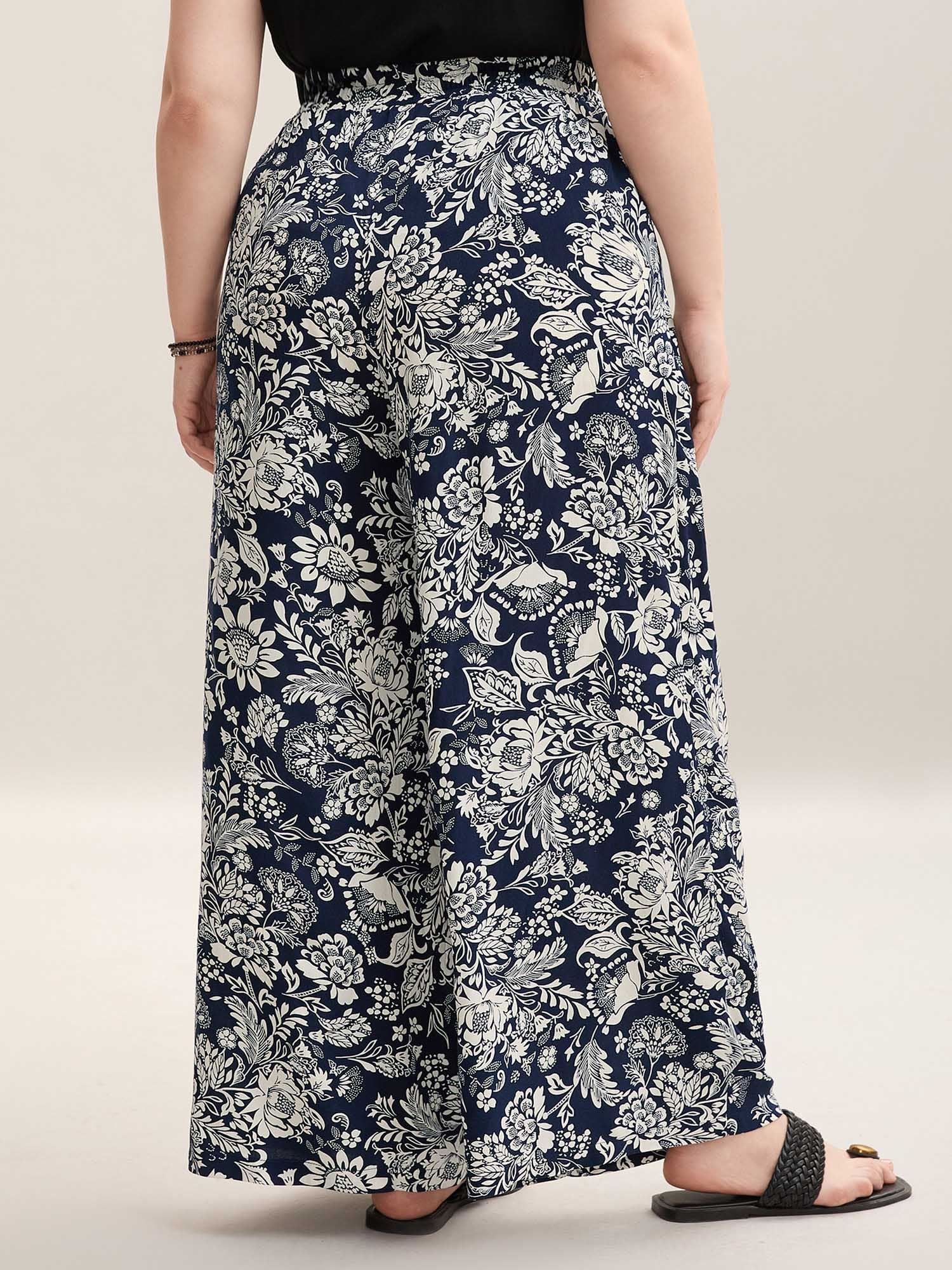 Floral Print Waist-Tie Straight-Leg Pants - Image 5