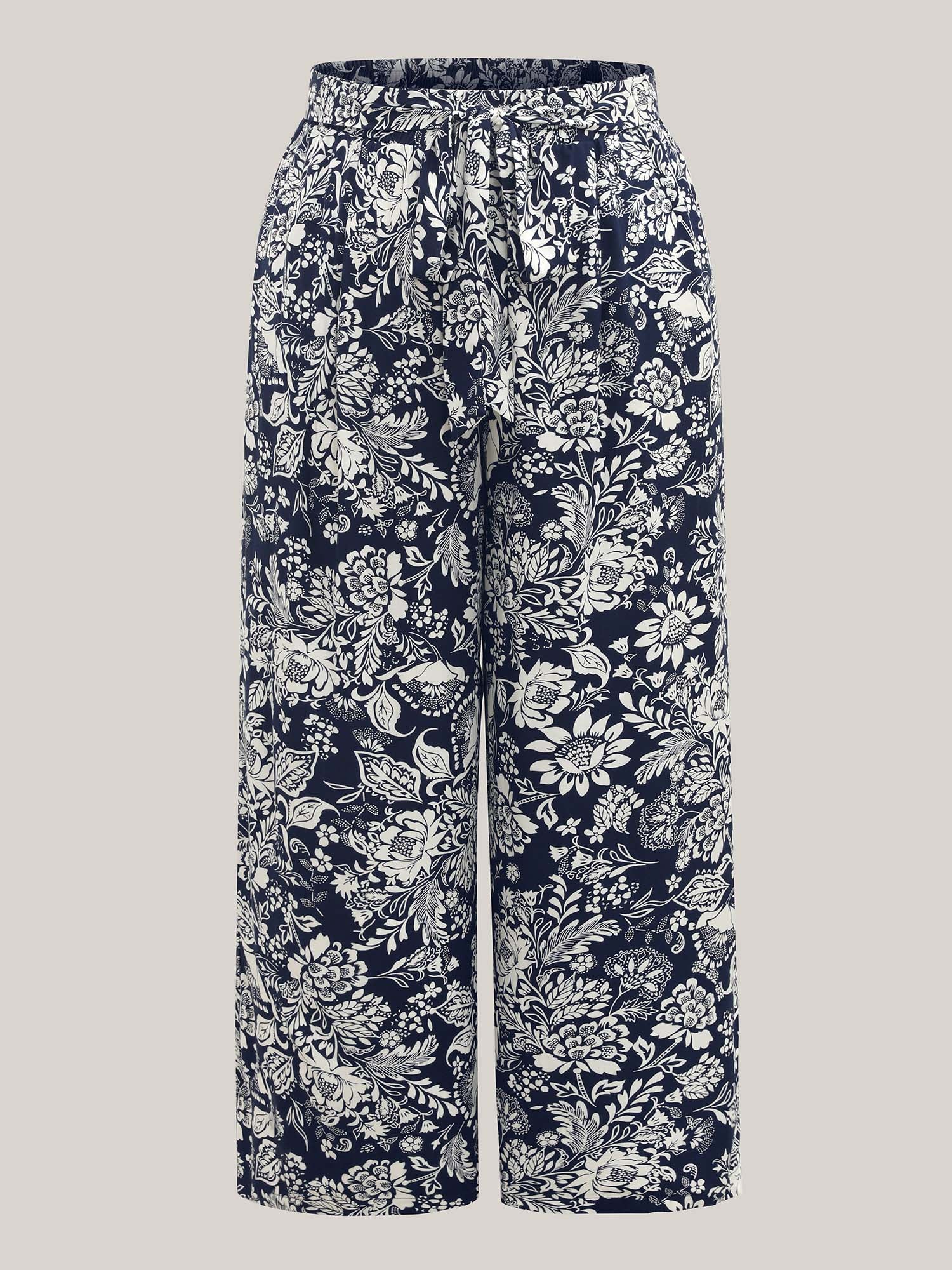 Floral Print Waist-Tie Straight-Leg Pants - Image 8