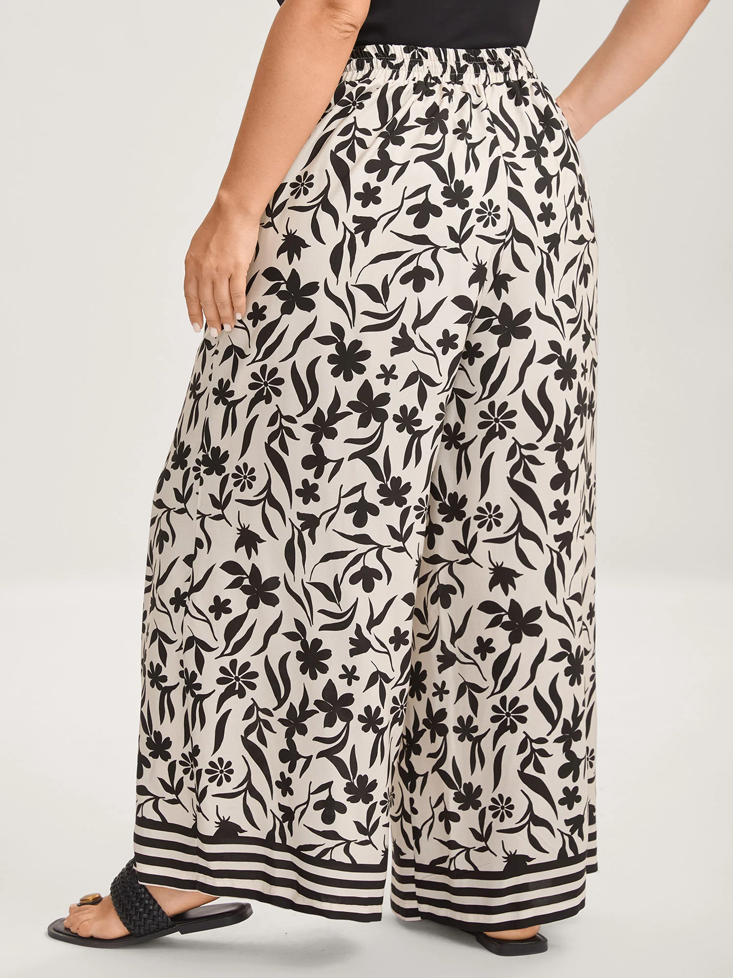 Floral Print Wide-Leg Contrast Pants - Image 4