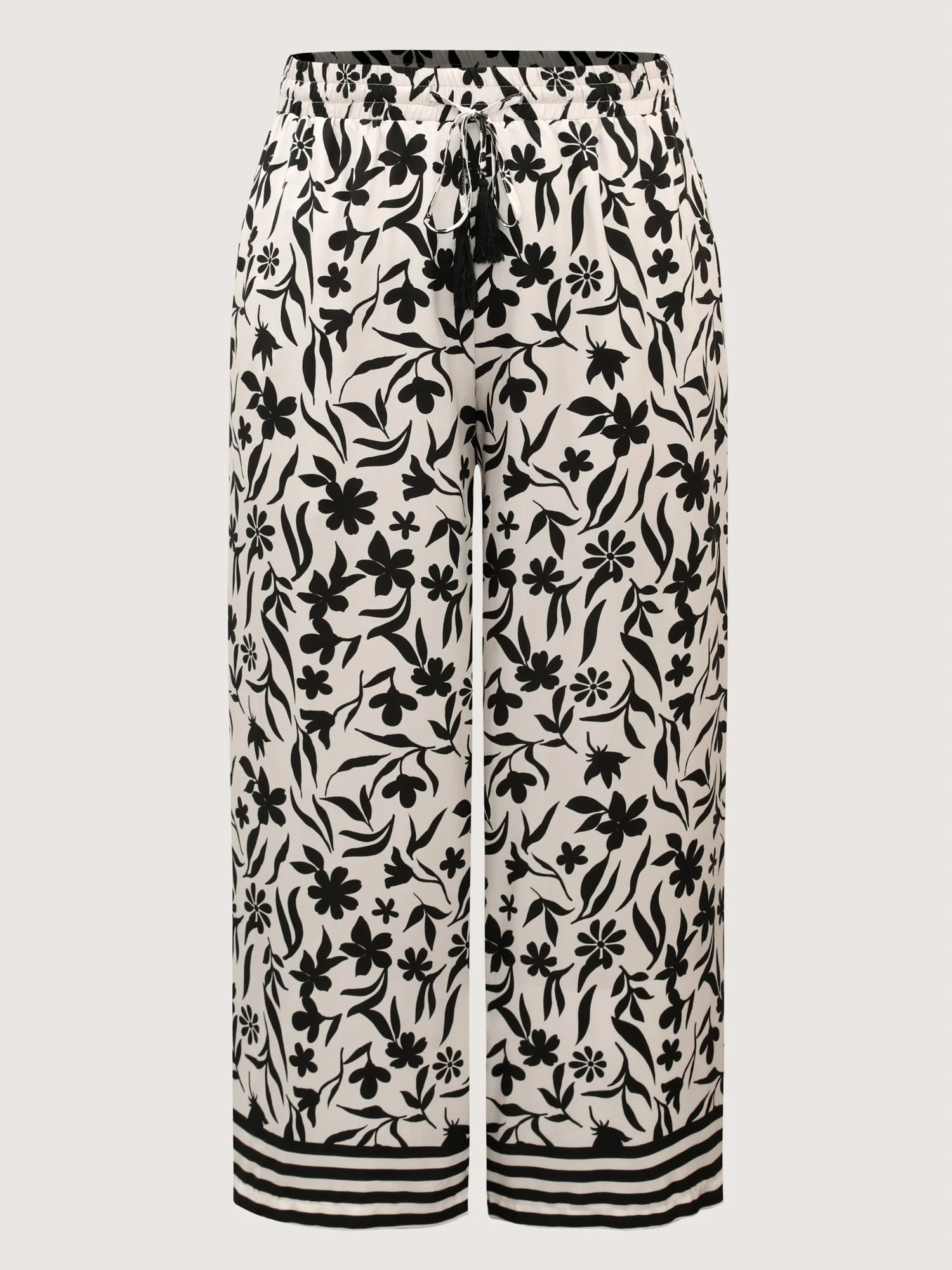 Floral Print Wide-Leg Contrast Pants - Image 7