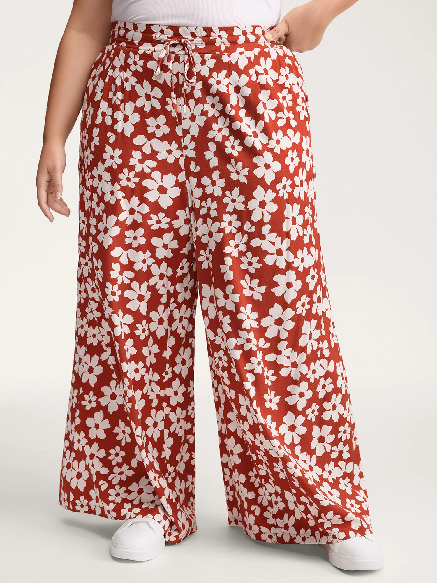 Floral Print Wide-Leg Drawstring Pants - Image 2