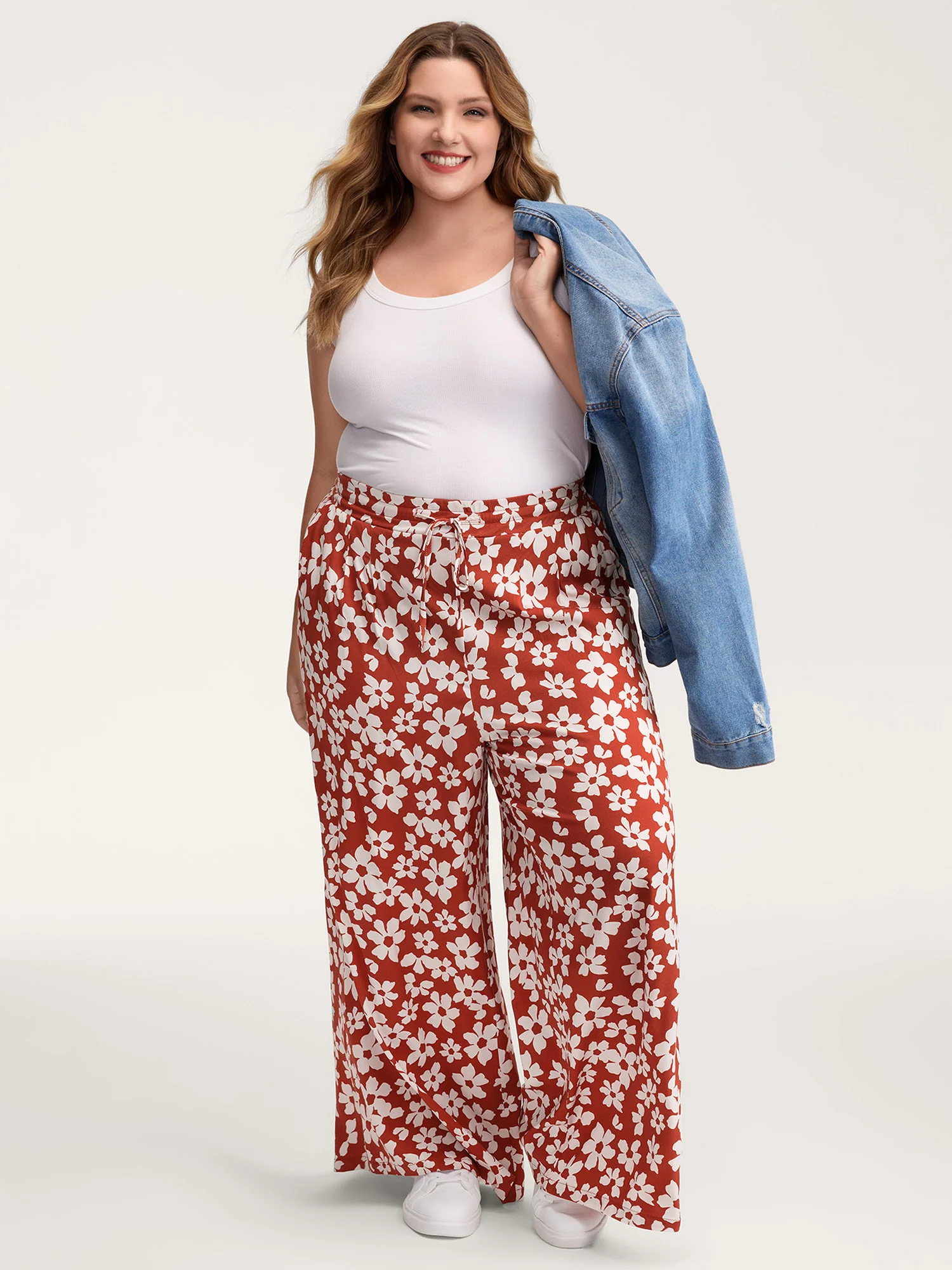 Floral Print Wide-Leg Drawstring Pants - Image 3