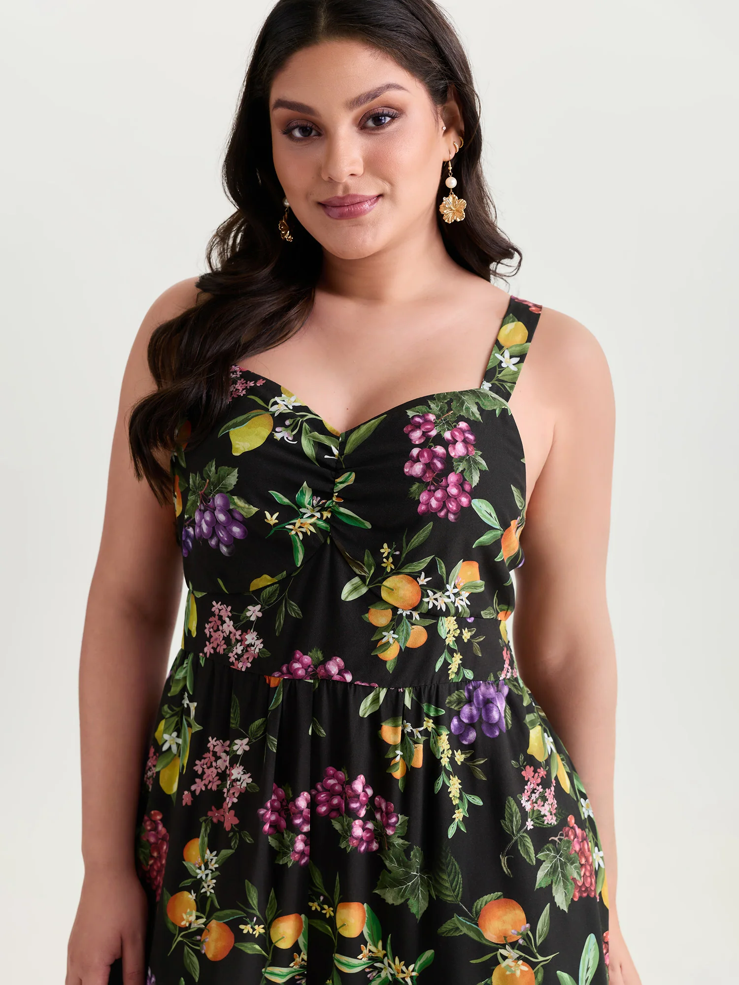 Floral Print Wide Straps Ruched Jumpsuit - Image 2