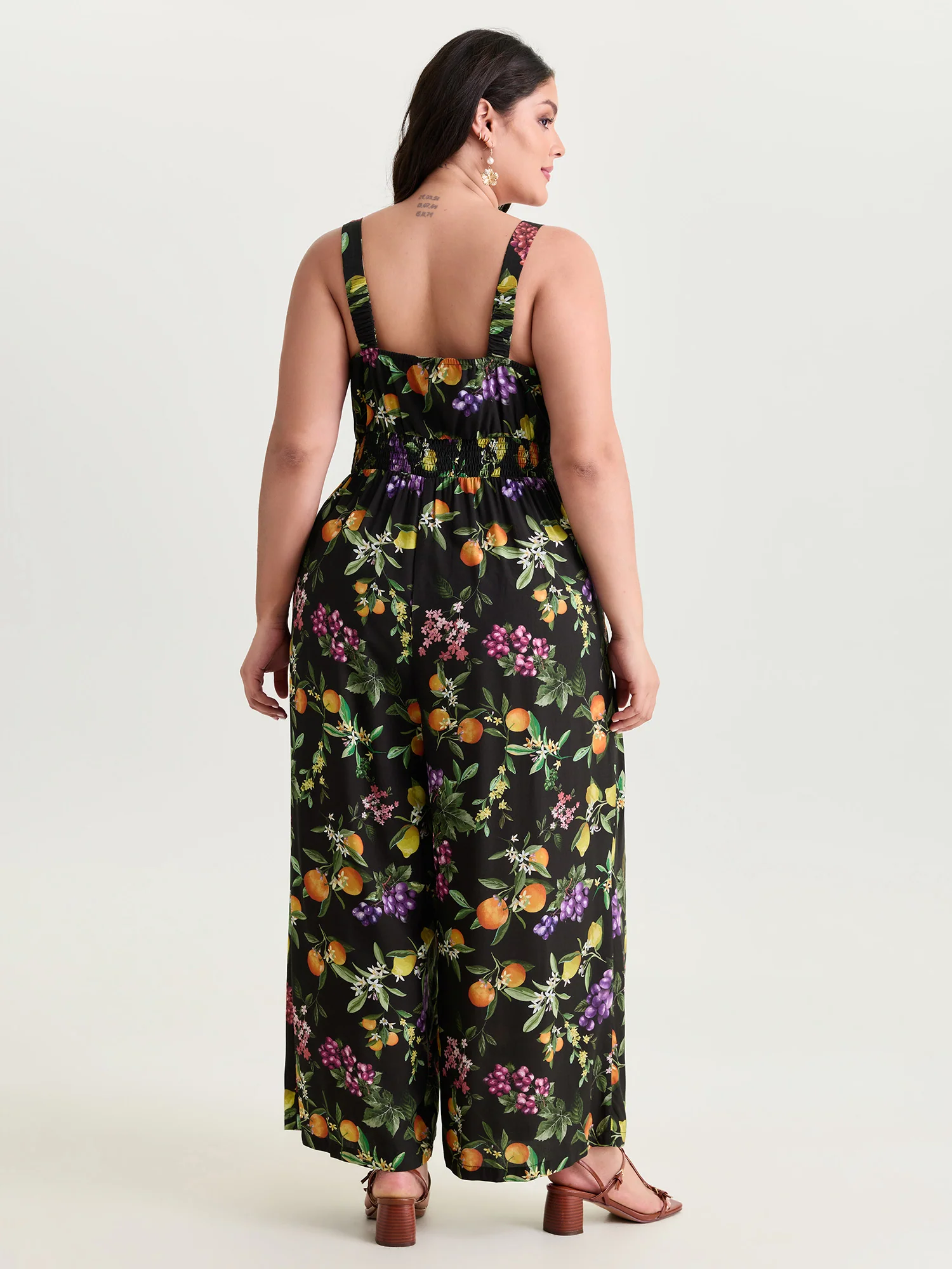Floral Print Wide Straps Ruched Jumpsuit - Image 3