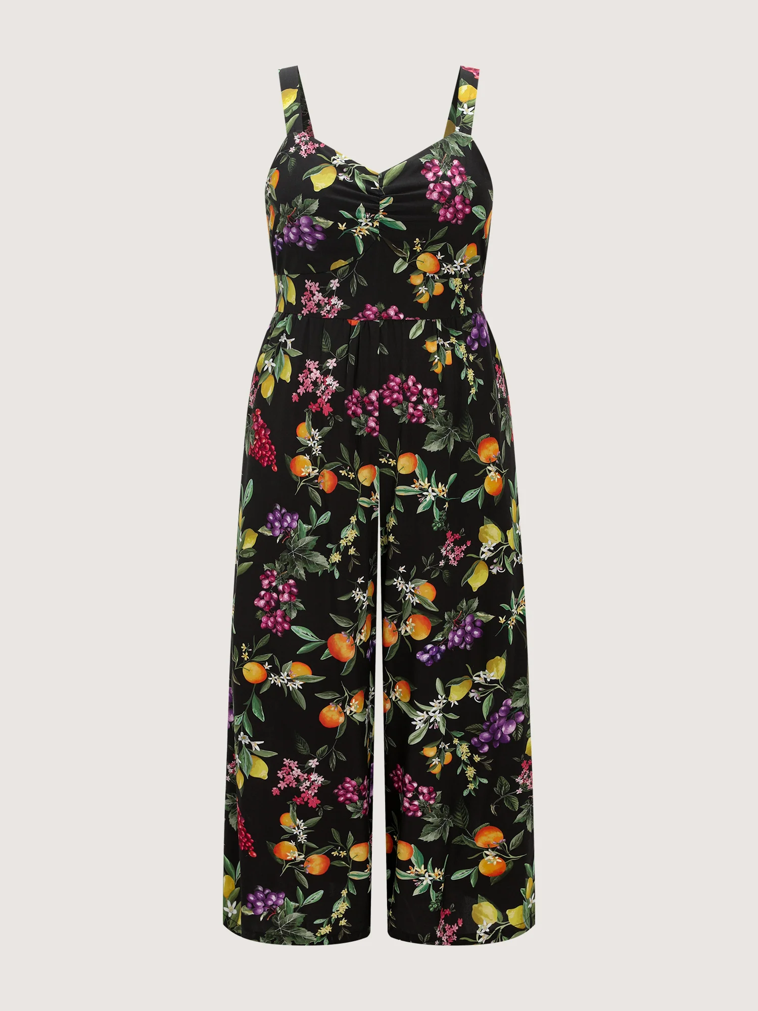 Floral Print Wide Straps Ruched Jumpsuit - Image 6
