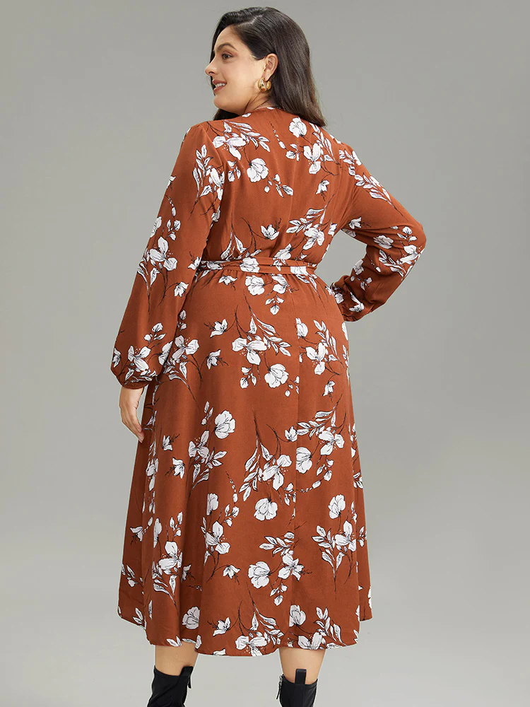 Floral Print Wrap Hem Ties Dress - Image 2