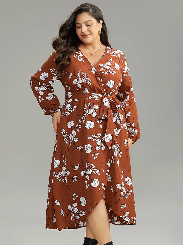 Floral Print Wrap Hem Ties Dress - Image 3