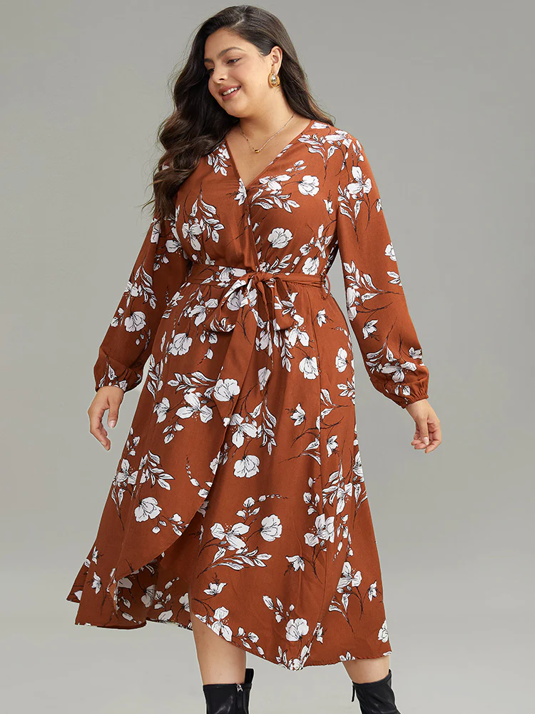 Floral Print Wrap Hem Ties Dress - Image 4