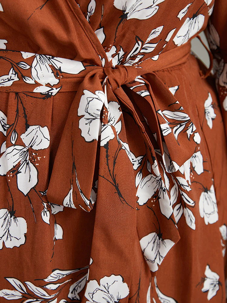 Floral Print Wrap Hem Ties Dress - Image 6