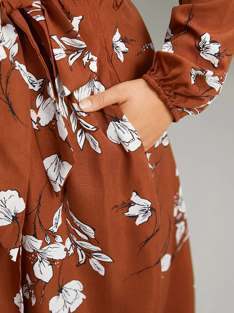 Floral Print Wrap Hem Ties Dress - Image 7