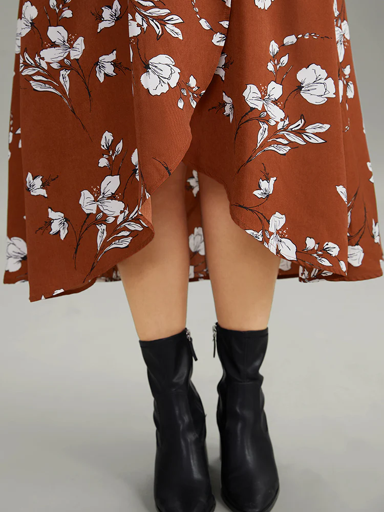 Floral Print Wrap Hem Ties Dress - Image 8