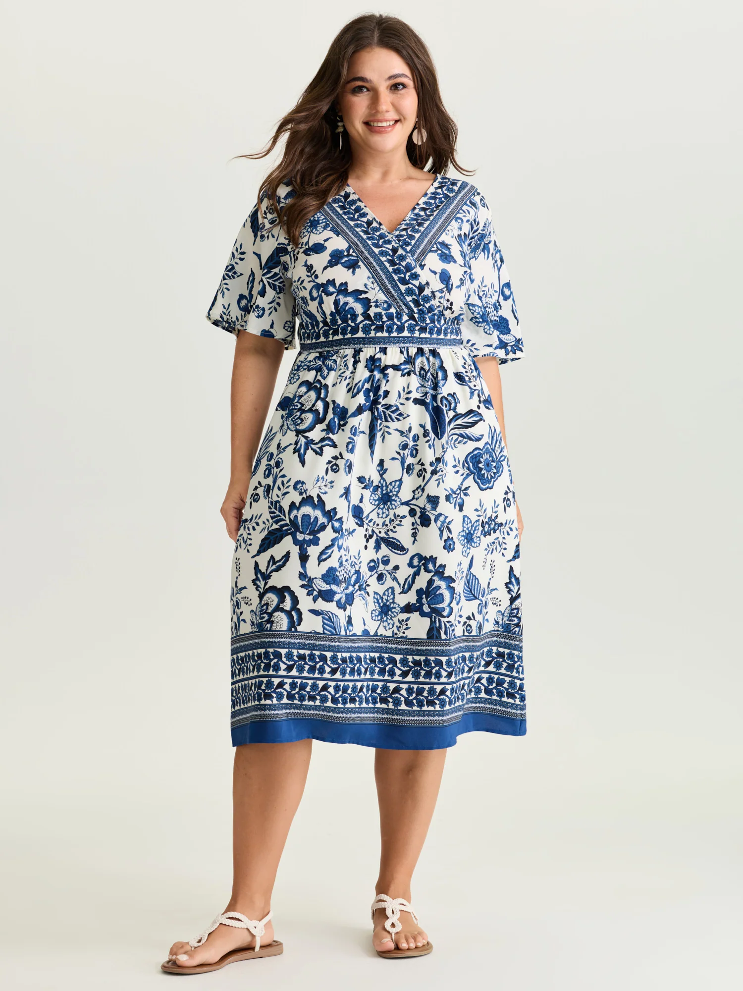 Floral Print Wrap-Neck Pocket Midi Dress - Image 2