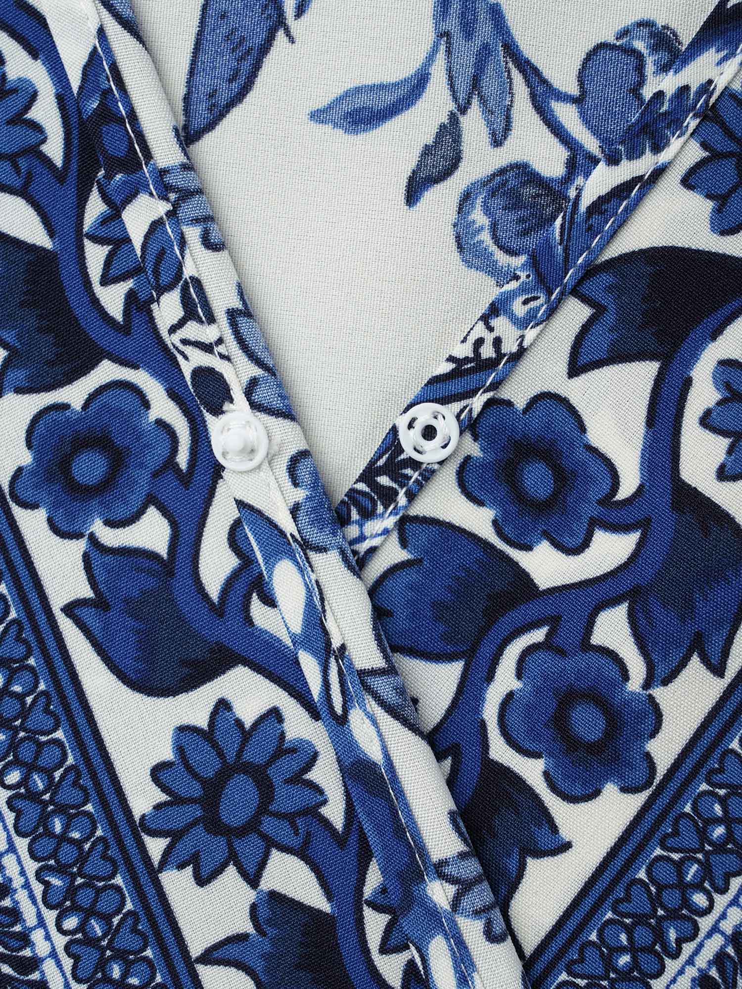 Floral Print Wrap-Neck Pocket Midi Dress - Image 5