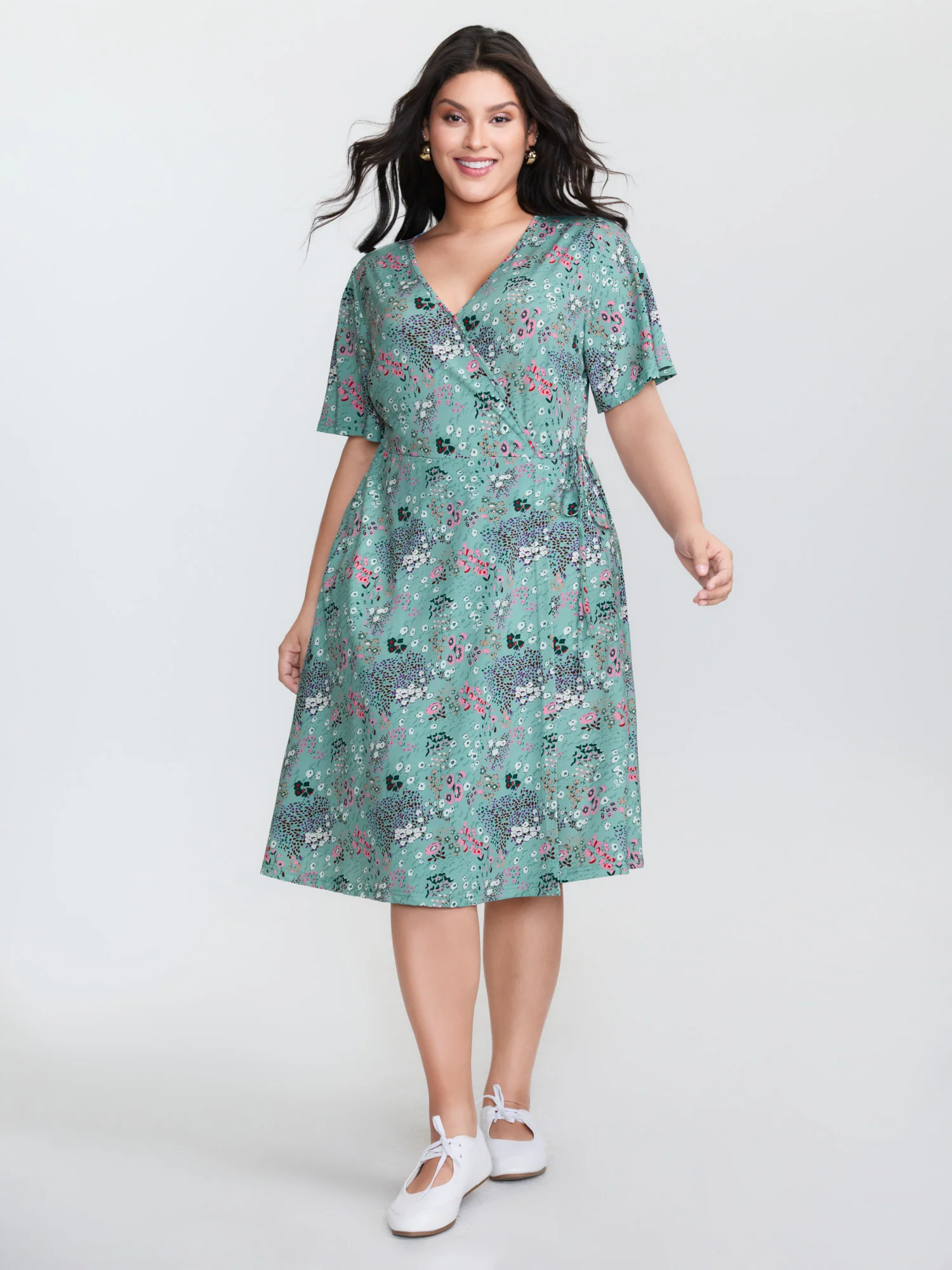 Floral Print Wrap Neckline Mini Dress - Image 2