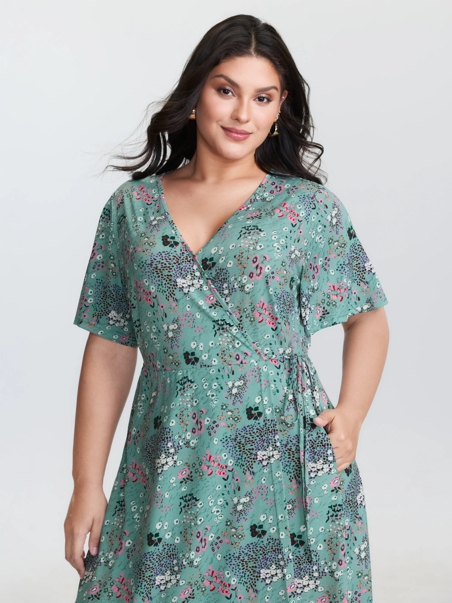 Floral Print Wrap Neckline Mini Dress - Image 3