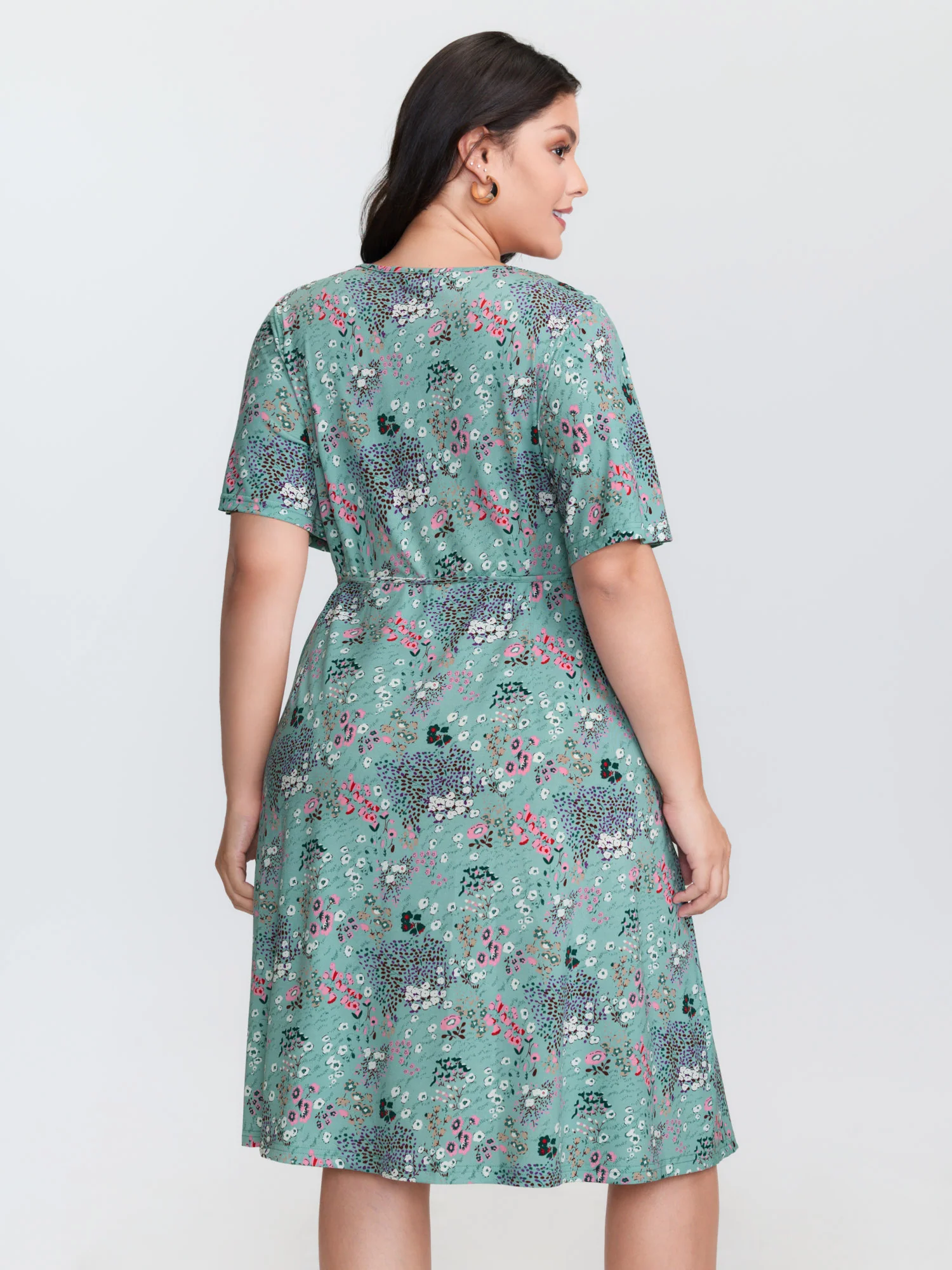 Floral Print Wrap Neckline Mini Dress - Image 5