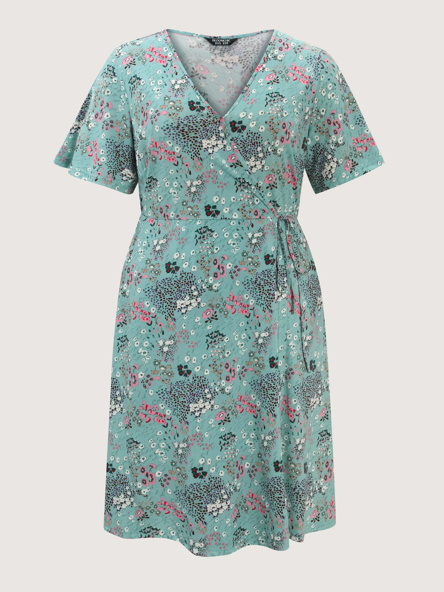 Floral Print Wrap Neckline Mini Dress - Image 8