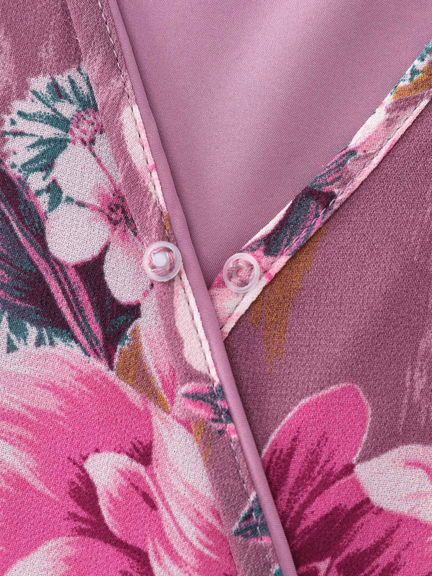Floral Print Wrap Neckline Pockets Midi Dress - Image 5