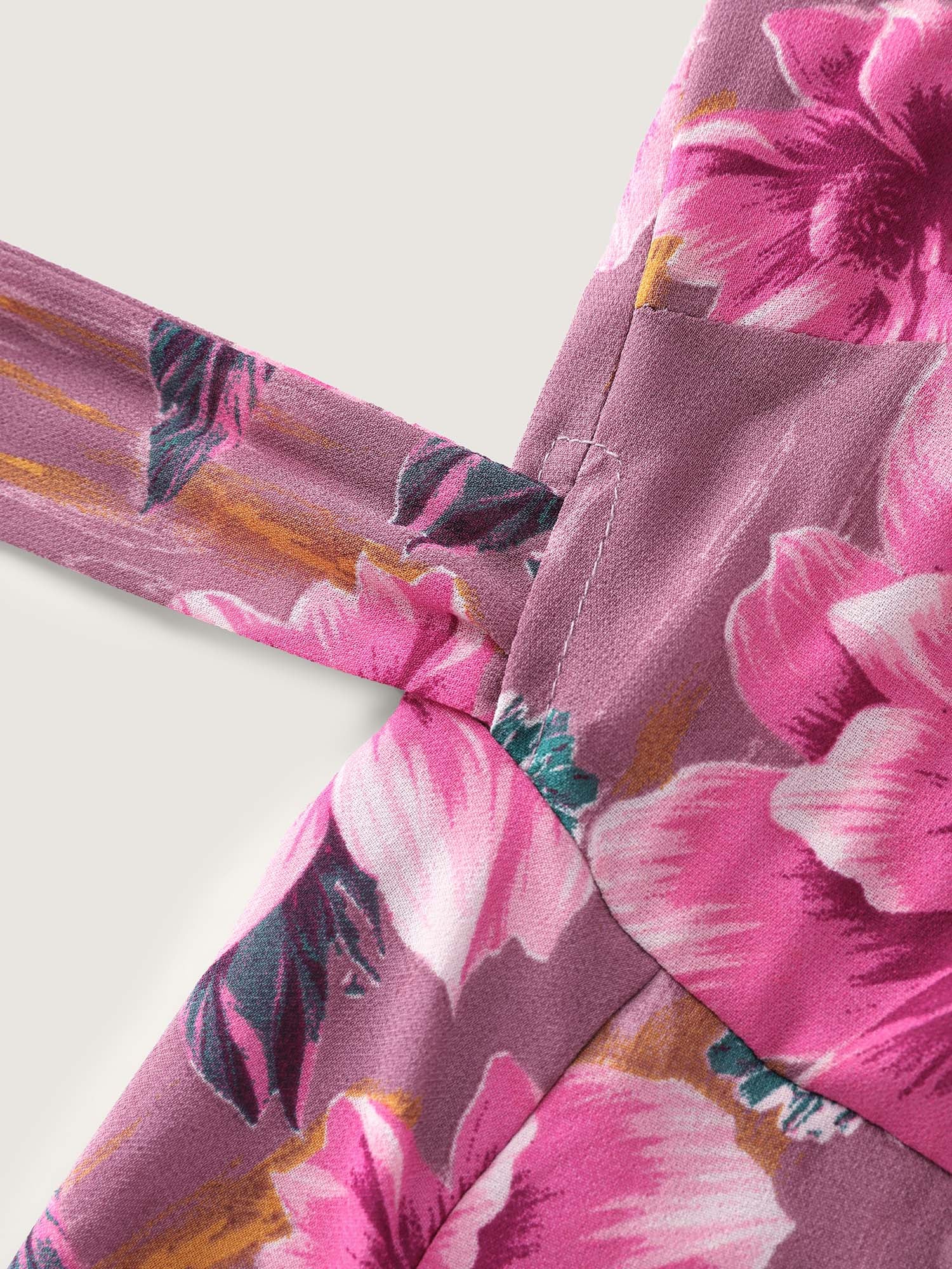 Floral Print Wrap Neckline Pockets Midi Dress - Image 6