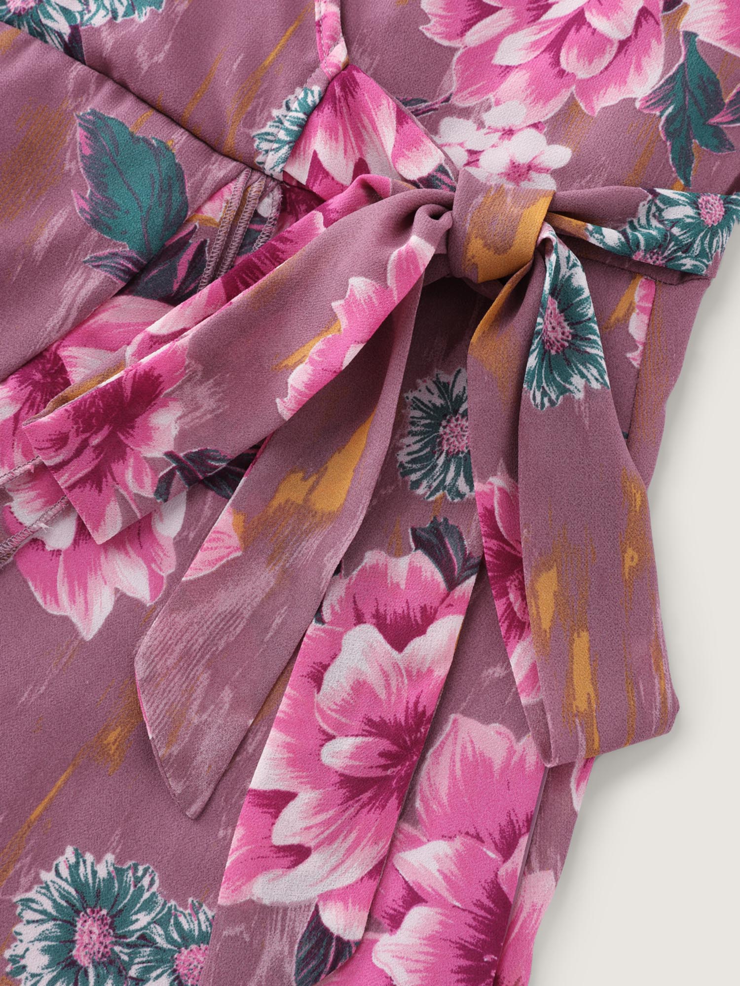 Floral Print Wrap Neckline Pockets Midi Dress - Image 7