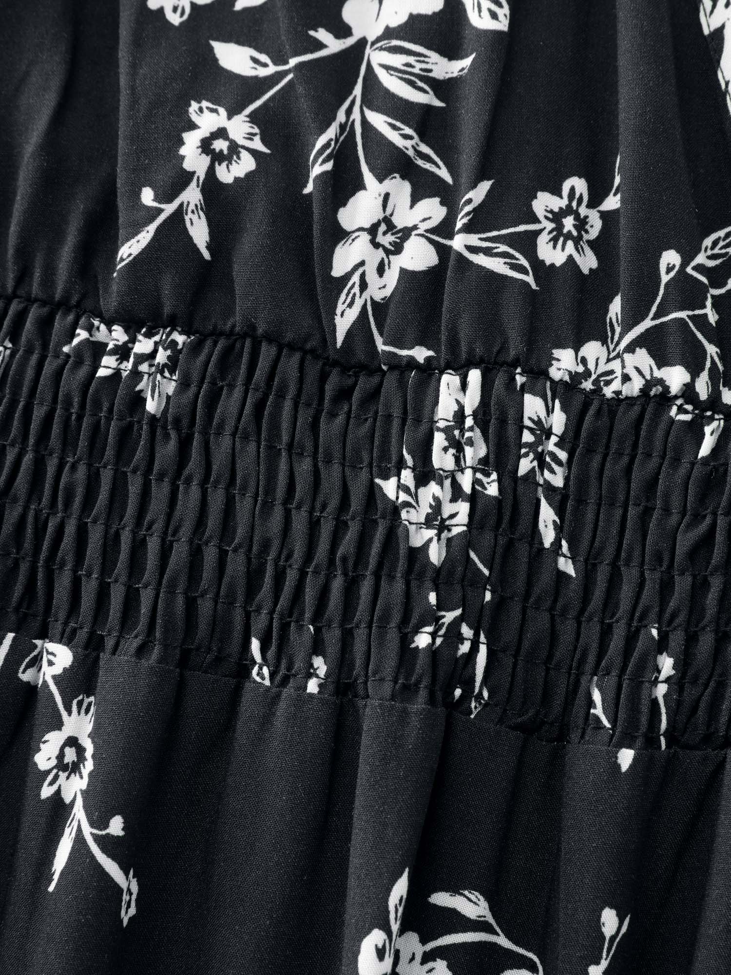Floral Print Wrap Neckline Shirred Midi Dress - Image 6