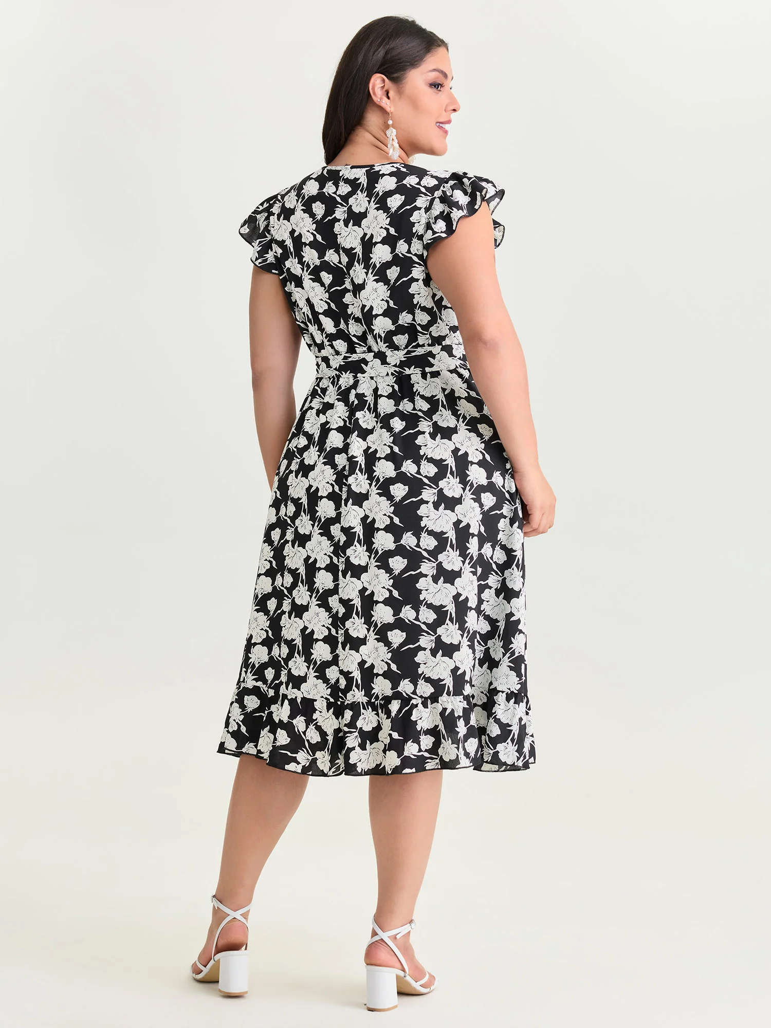 Floral Print Wrap Neckline Side Tie Midi Dress - Image 4