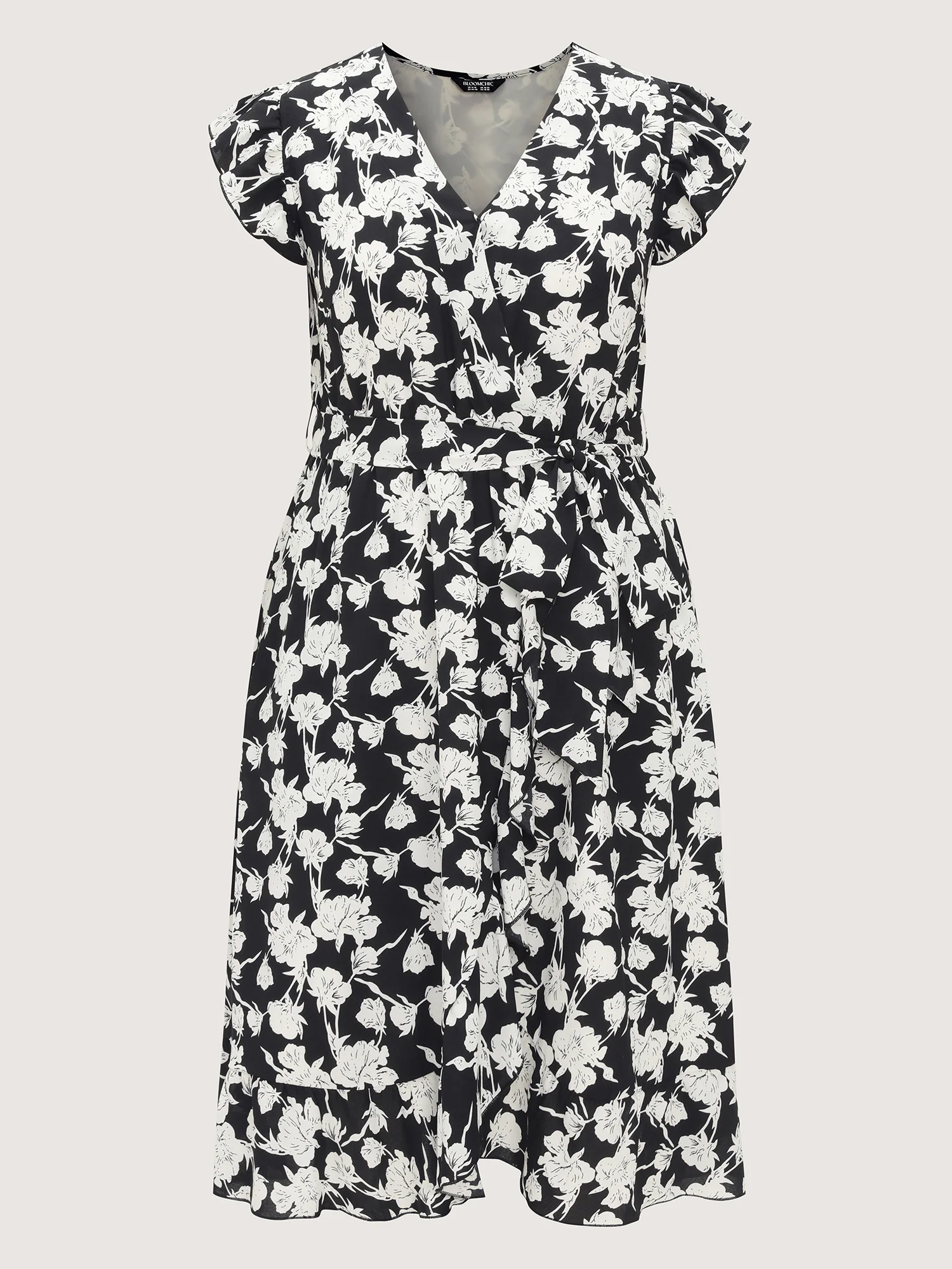 Floral Print Wrap Neckline Side Tie Midi Dress - Image 7