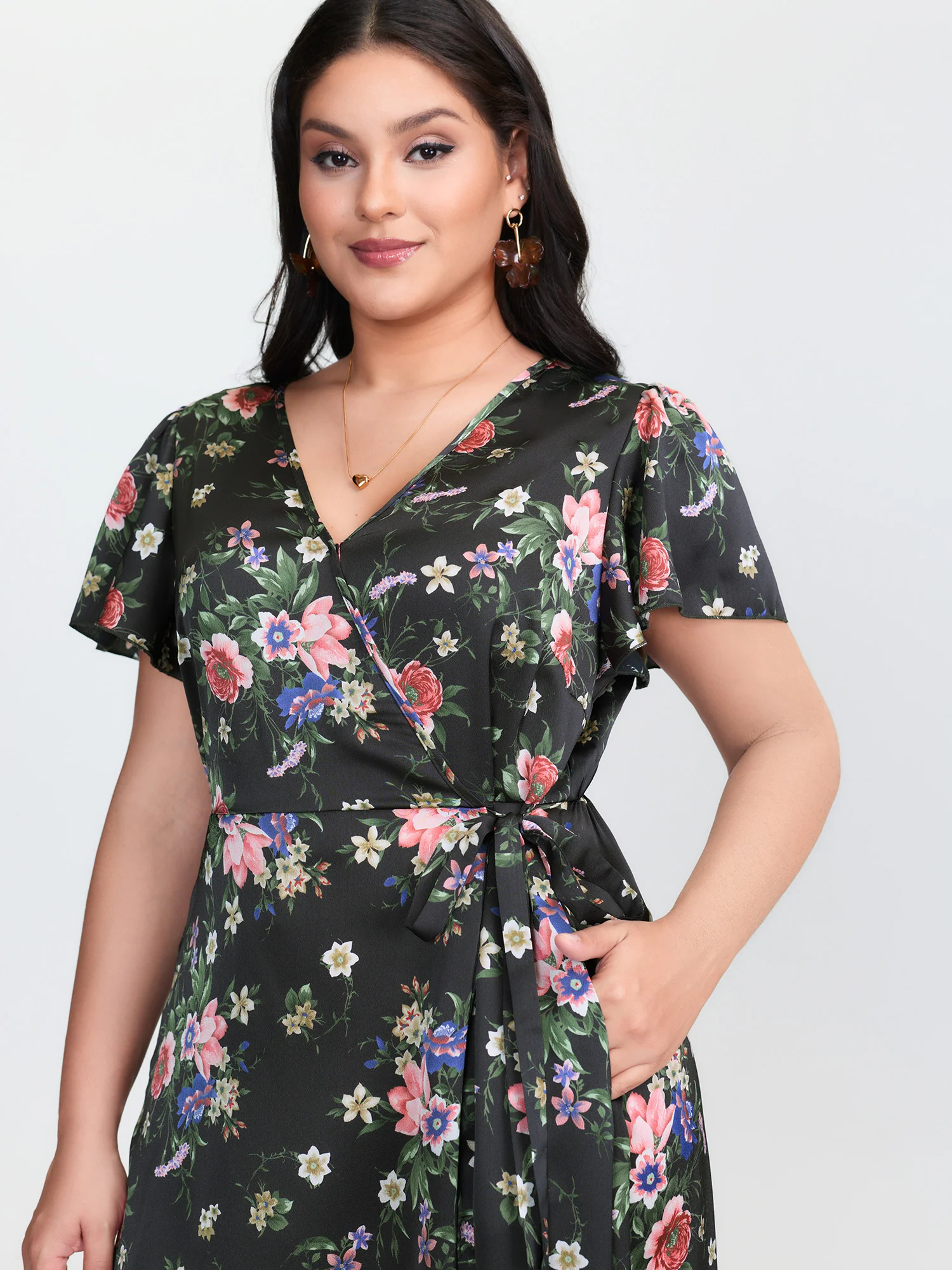 Floral Print Wrap Neckline Slit Maxi Dress - Image 2
