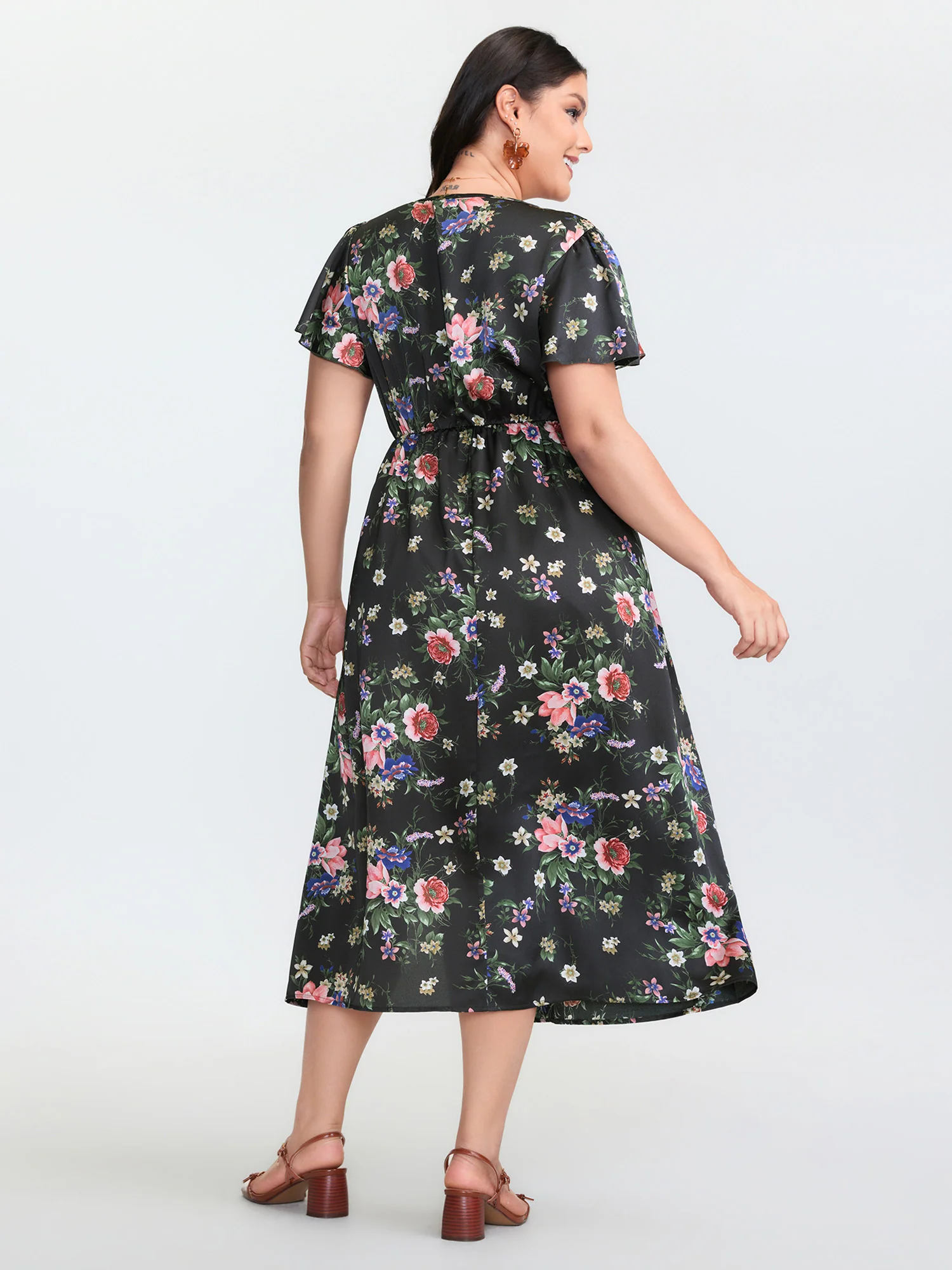Floral Print Wrap Neckline Slit Maxi Dress - Image 4