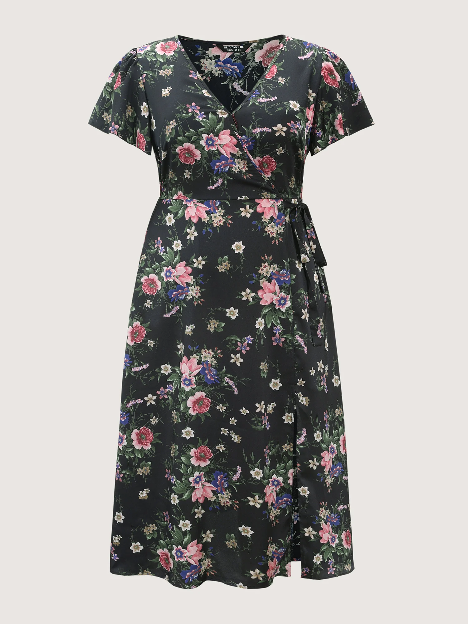 Floral Print Wrap Neckline Slit Maxi Dress - Image 7