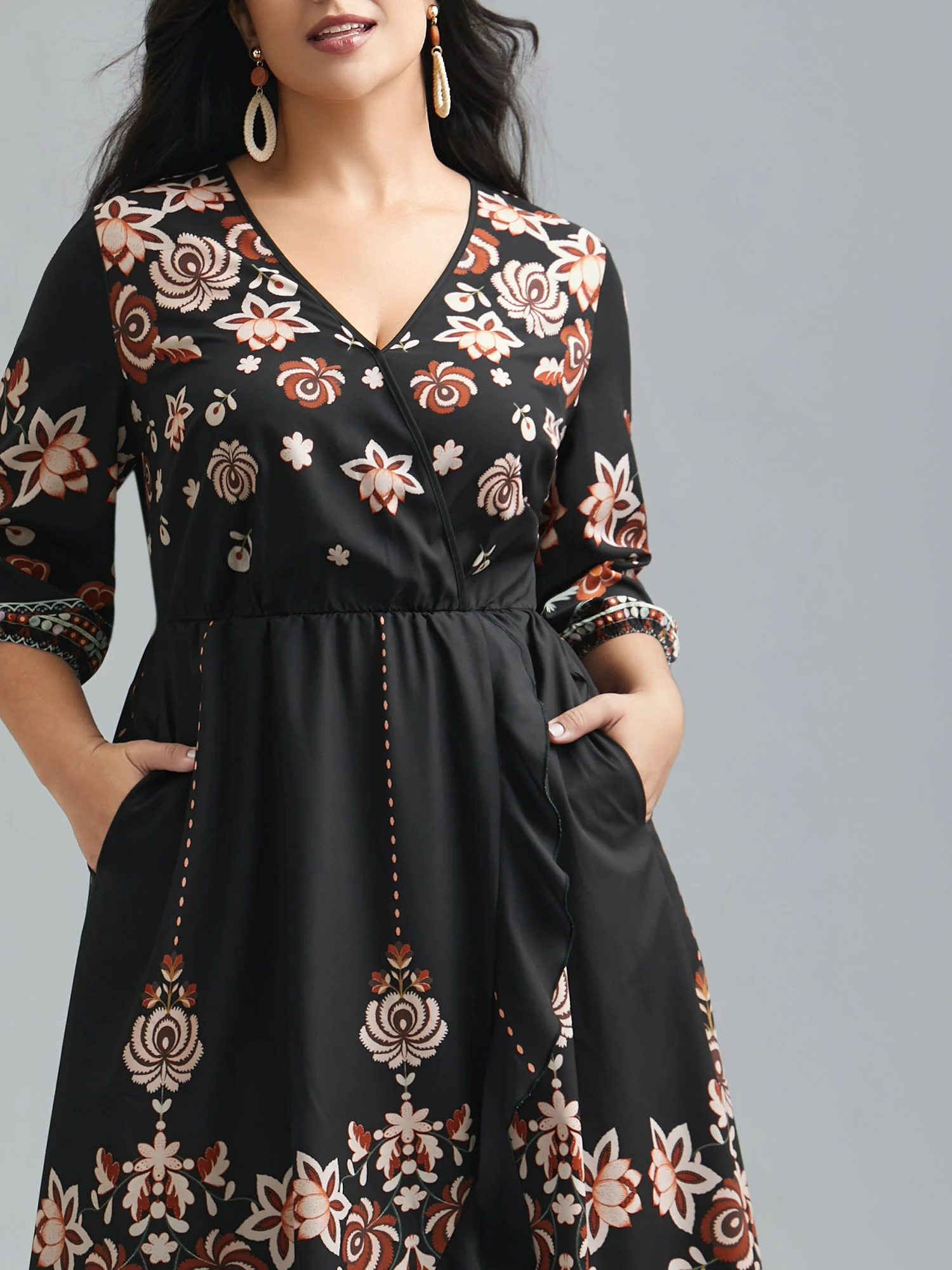 Floral Print Wrap Ruffled Hem Dress - Image 3