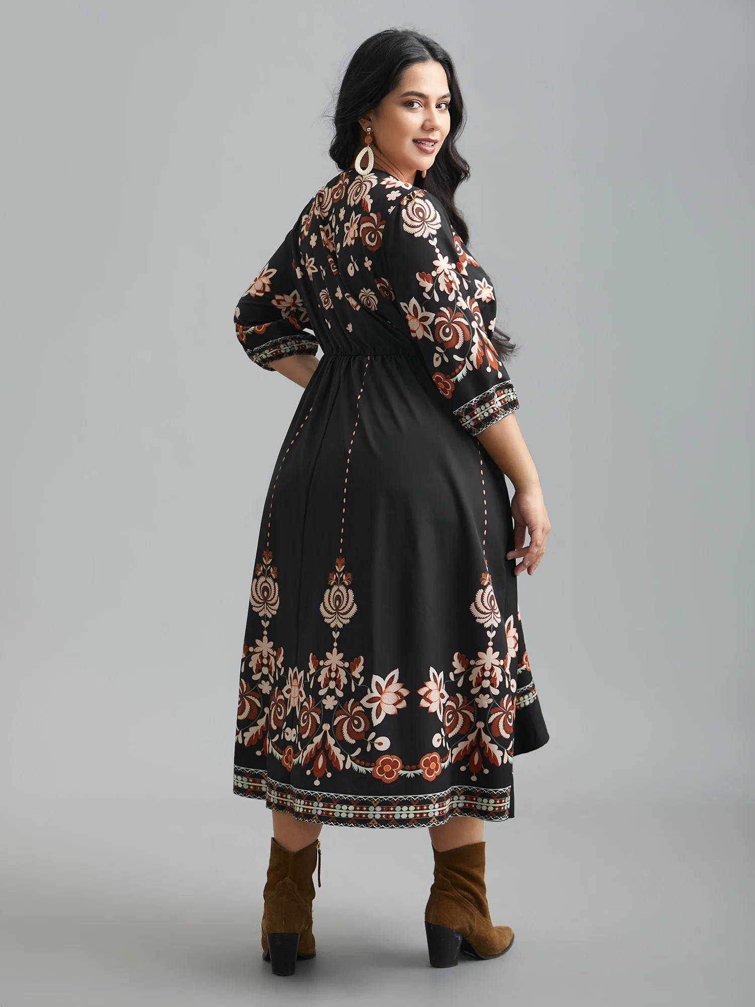 Floral Print Wrap Ruffled Hem Dress - Image 4