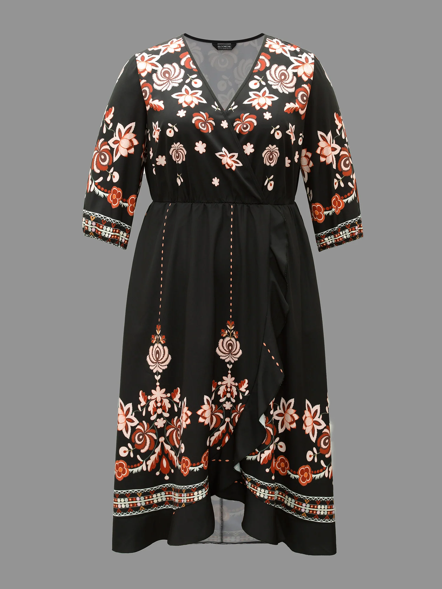 Floral Print Wrap Ruffled Hem Dress - Image 7