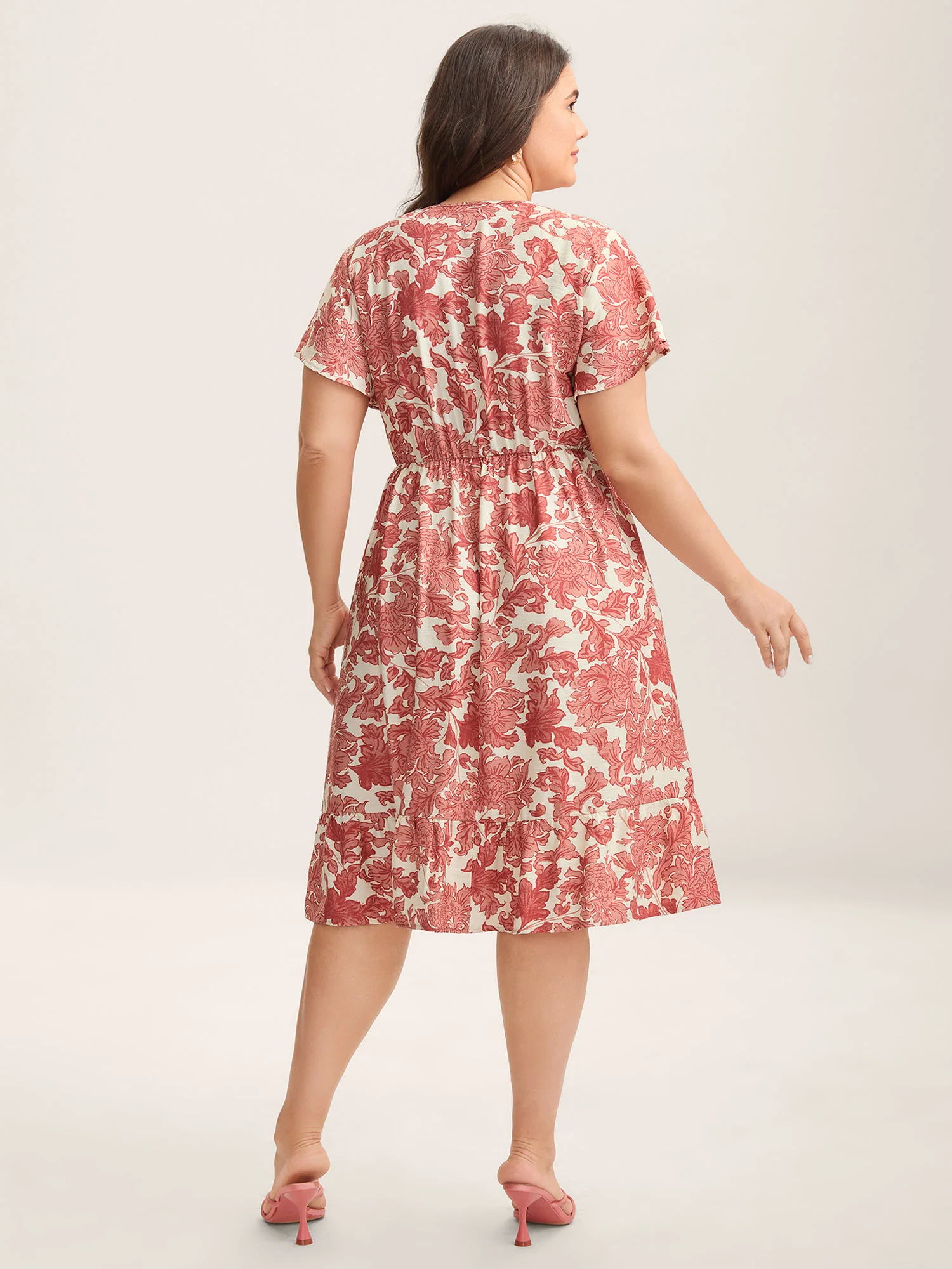 Floral Print Wrap Ruffled Midi Dress - Image 4