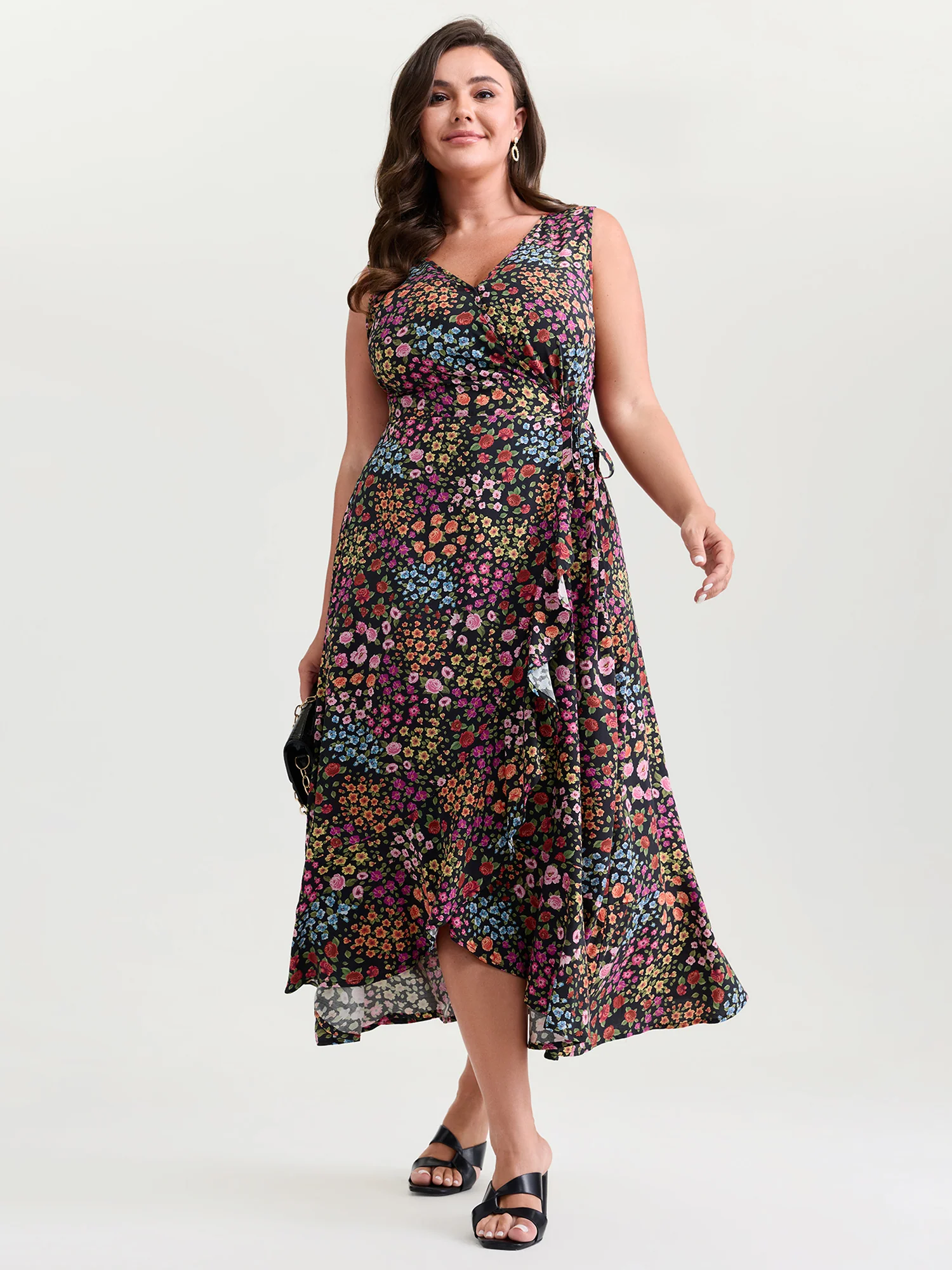 Floral Print Wrap Side-Tie Midi Dress - Image 3