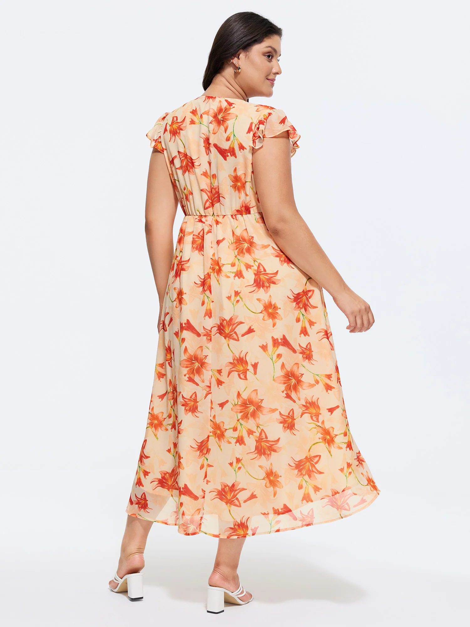 Floral Print Wrap-Tie Front High Low Hem Midi Dress - Image 3