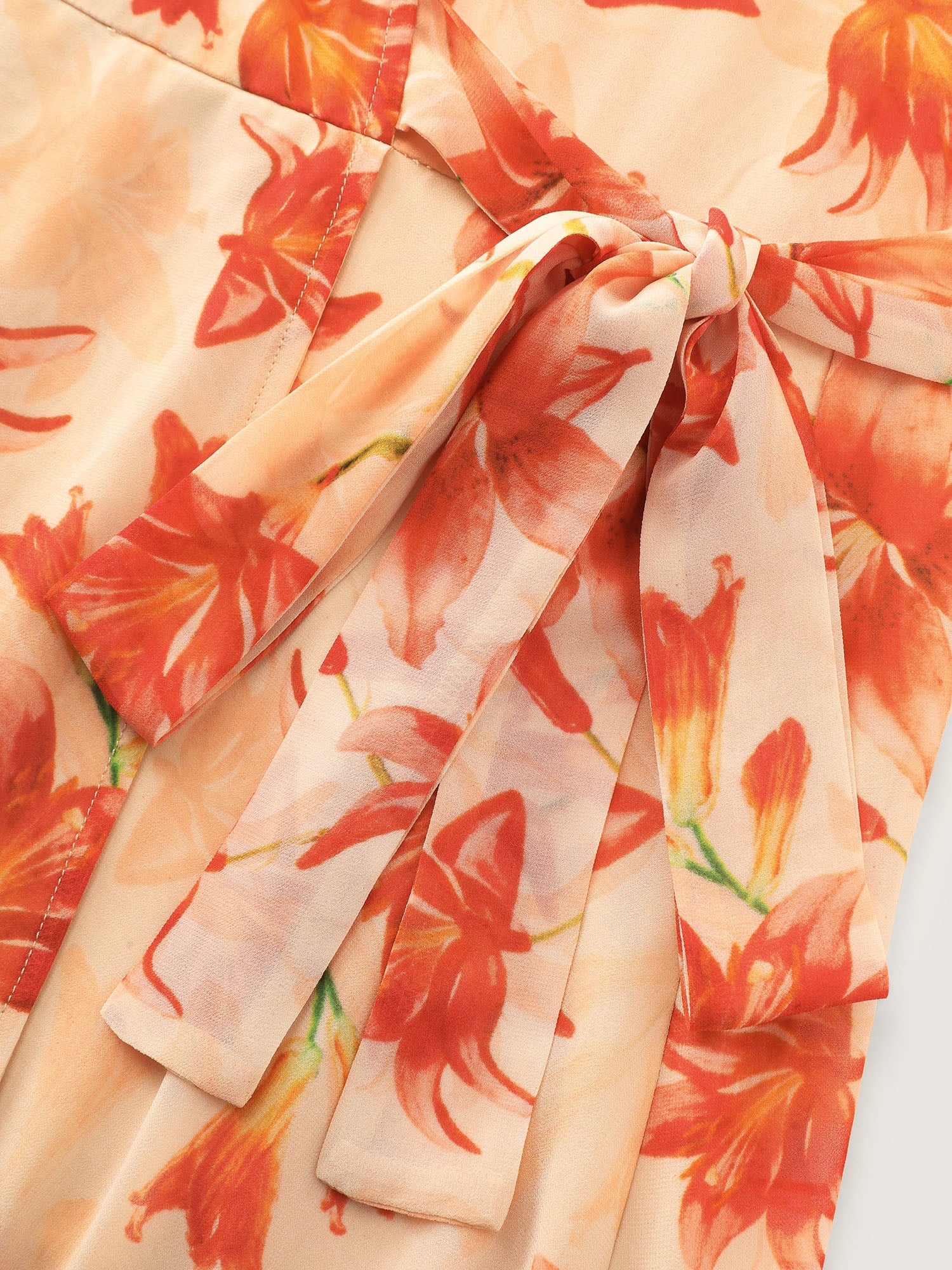 Floral Print Wrap-Tie Front High Low Hem Midi Dress - Image 5