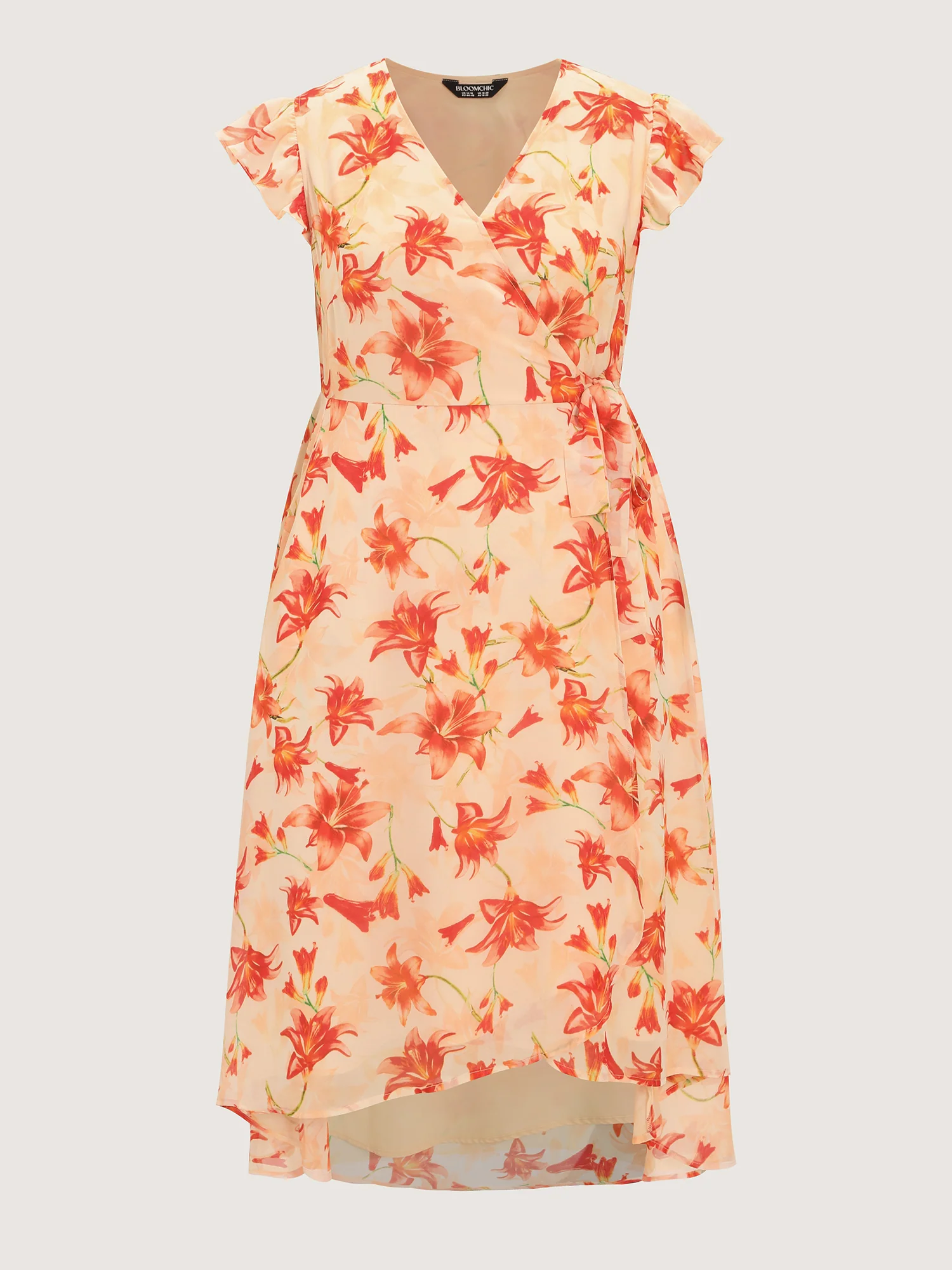 Floral Print Wrap-Tie Front High Low Hem Midi Dress - Image 6
