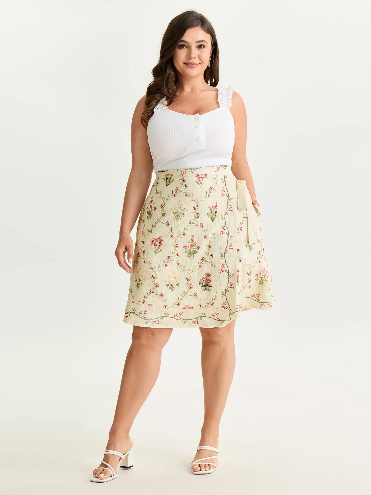Floral Print Wrap Tie Midi Skirt - Image 2