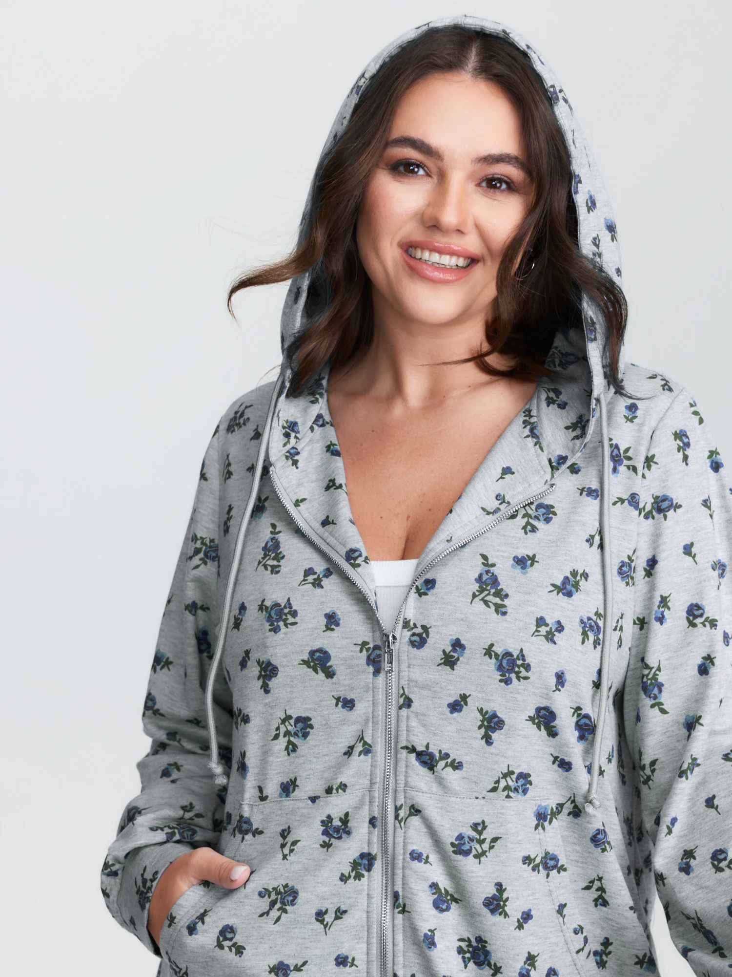 Floral Print Zipper Hoodie - Image 2