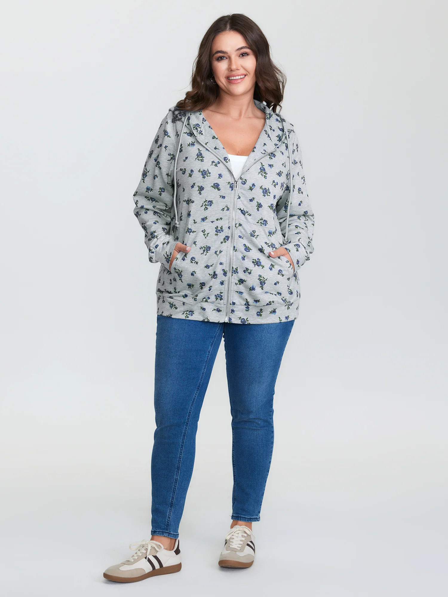 Floral Print Zipper Hoodie - Image 3