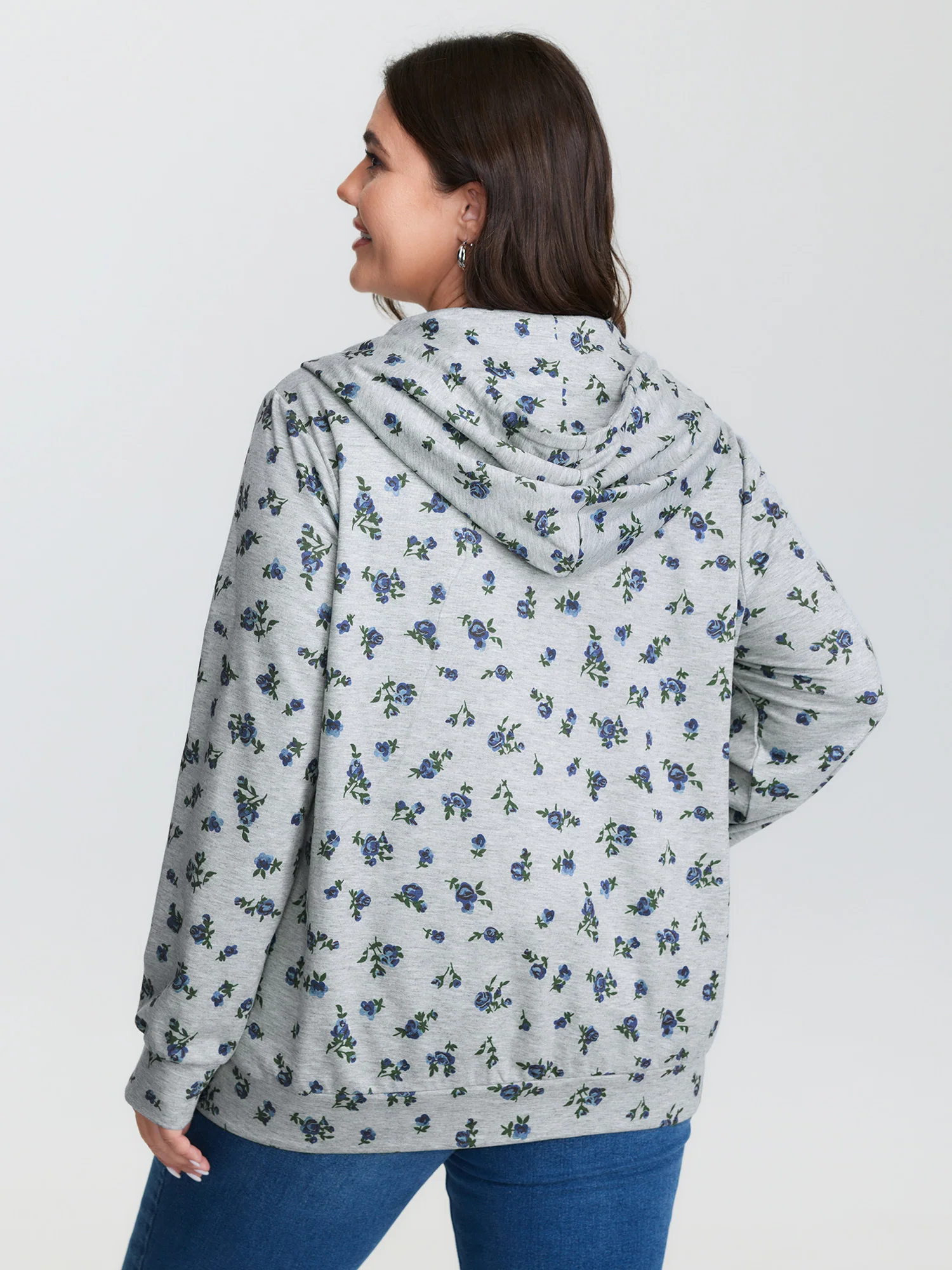 Floral Print Zipper Hoodie - Image 4